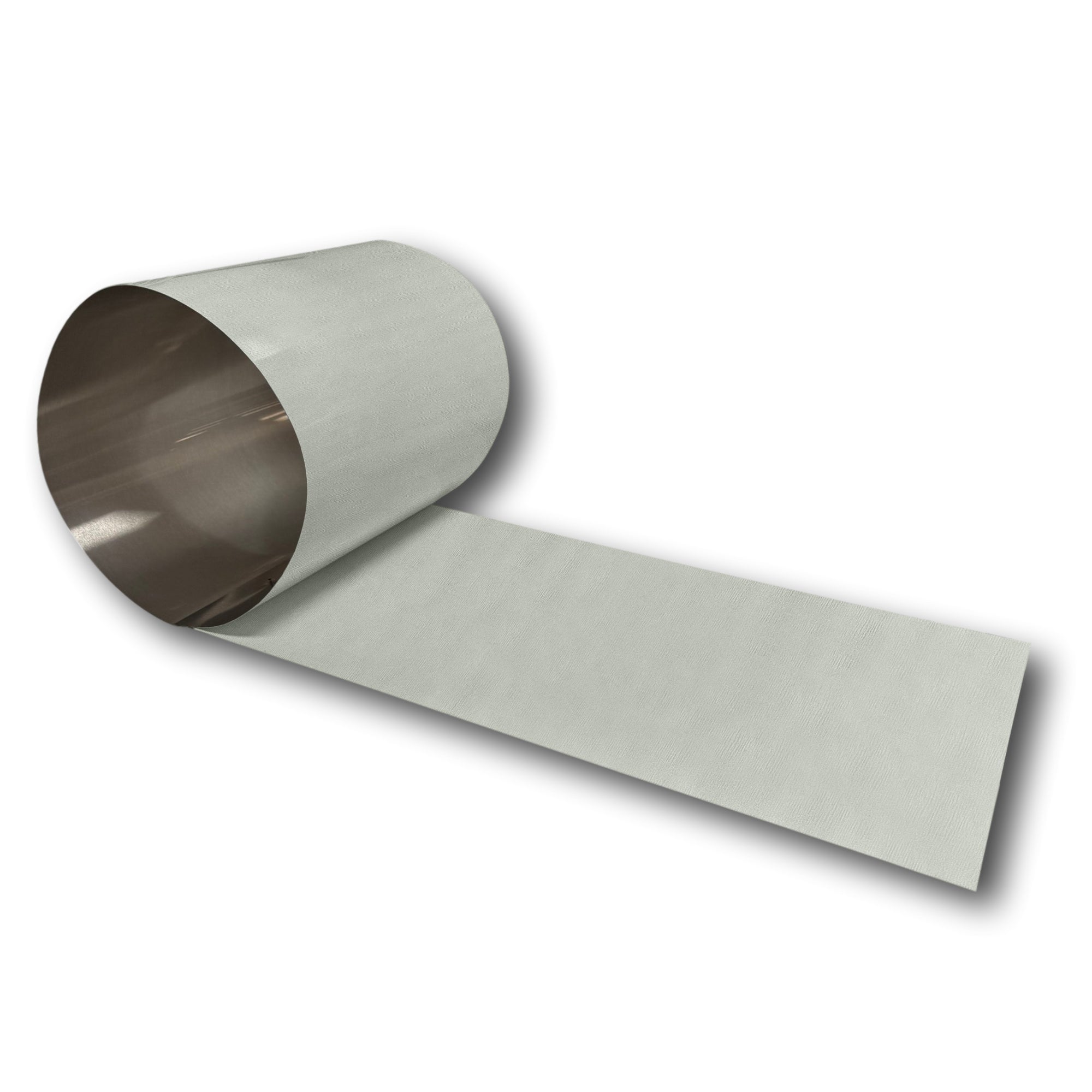 A roll of 0.025" Painted Aluminum that is Brushed Silver in color.