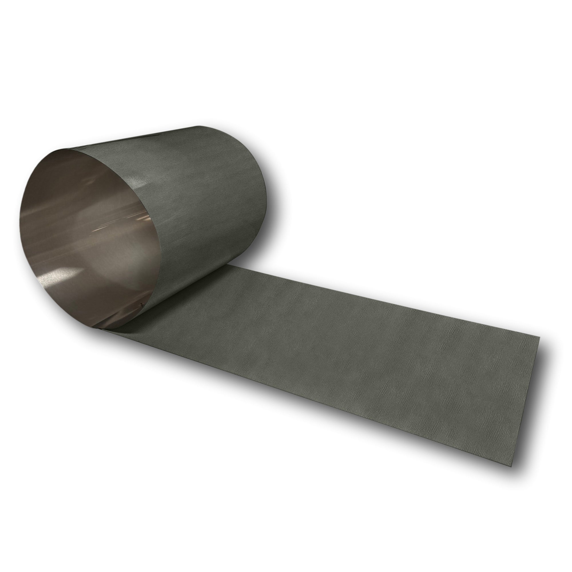 A roll of 0.025" Painted Aluminum that is Gray in color.
