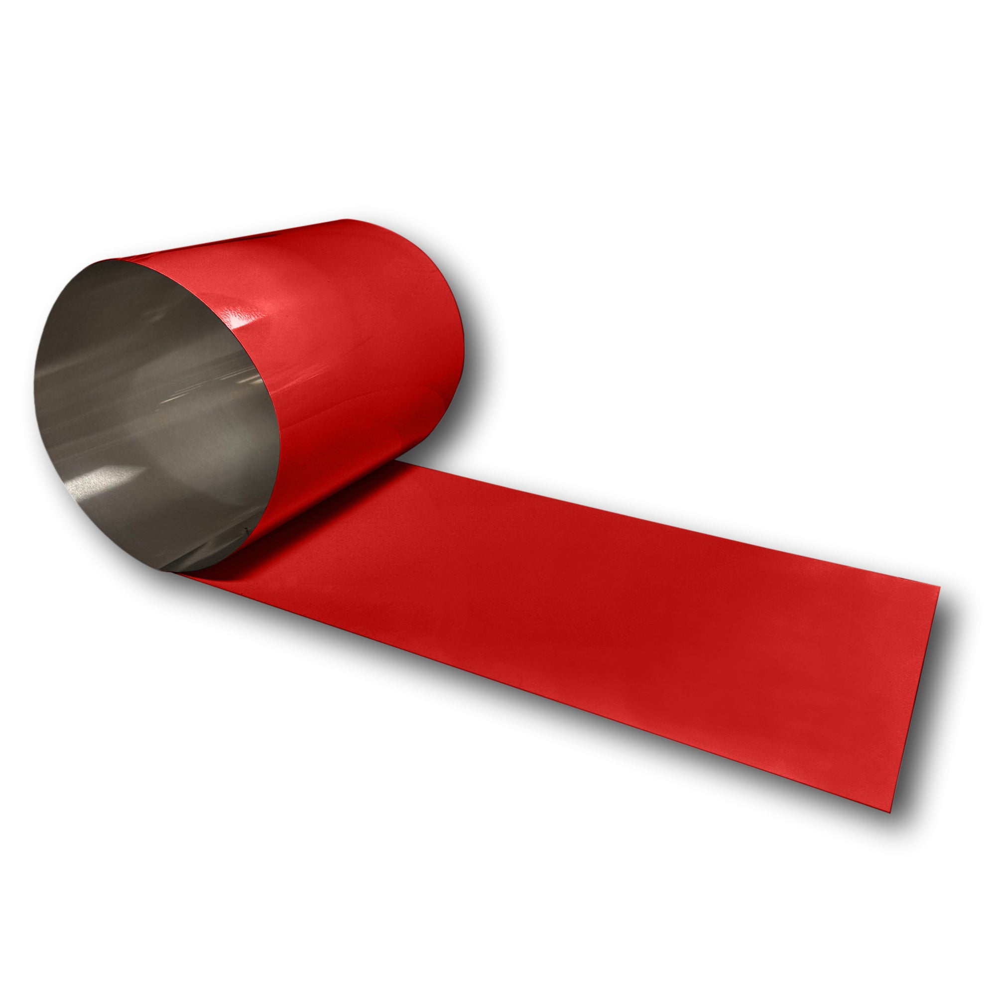 A roll of 0.025" Painted Aluminum that is Red in color.