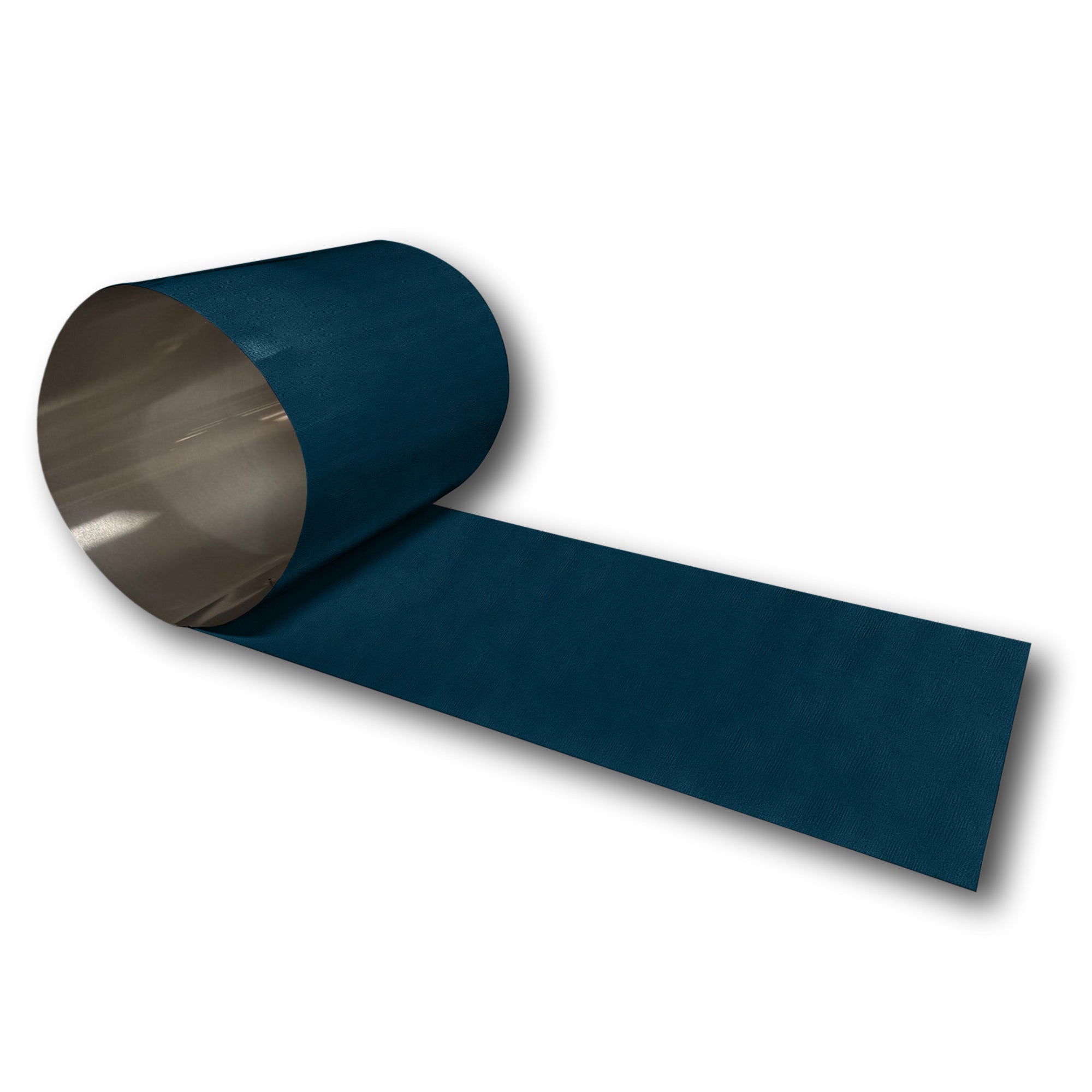 A roll of 0.030" Painted Aluminum that is Indigo Blue in color.