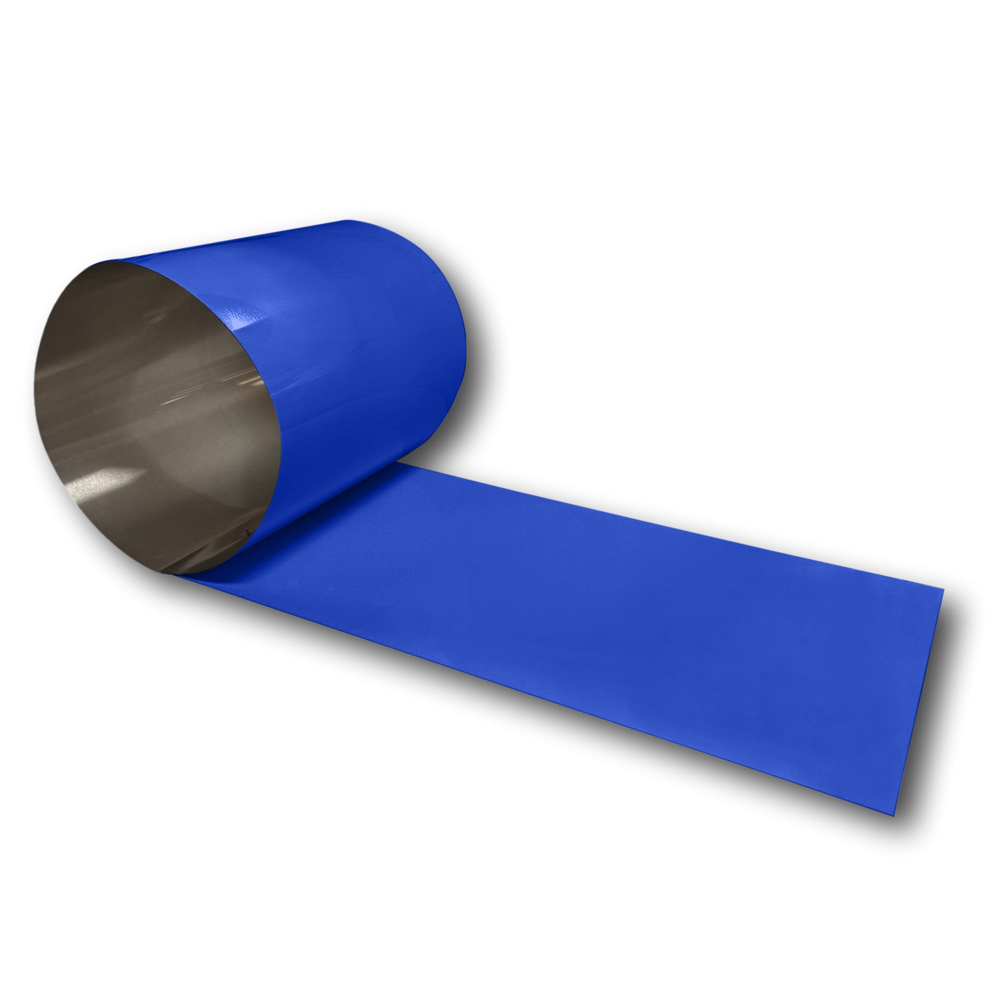 A roll of 0.030" Painted Aluminum that is Electric Blue in color.