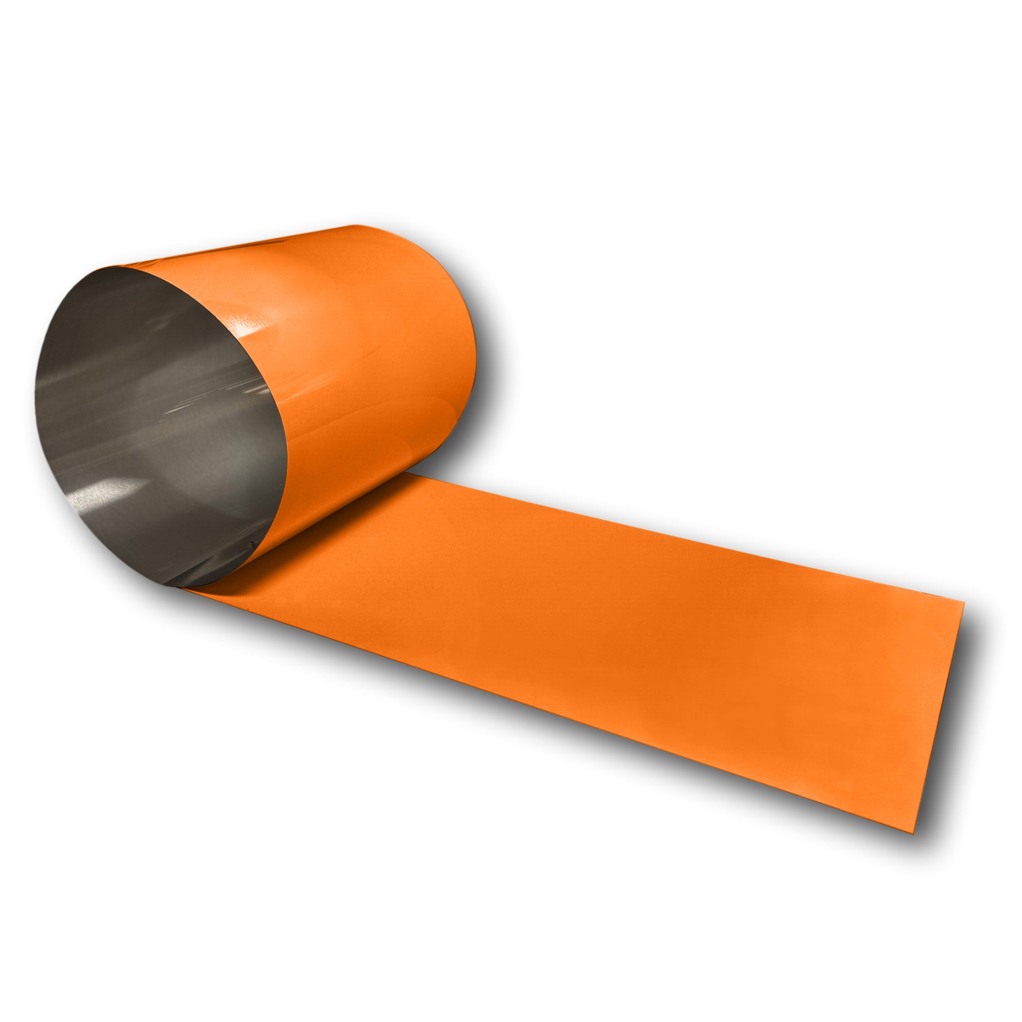 A roll of 0.030" Painted Aluminum that is Orange in color.