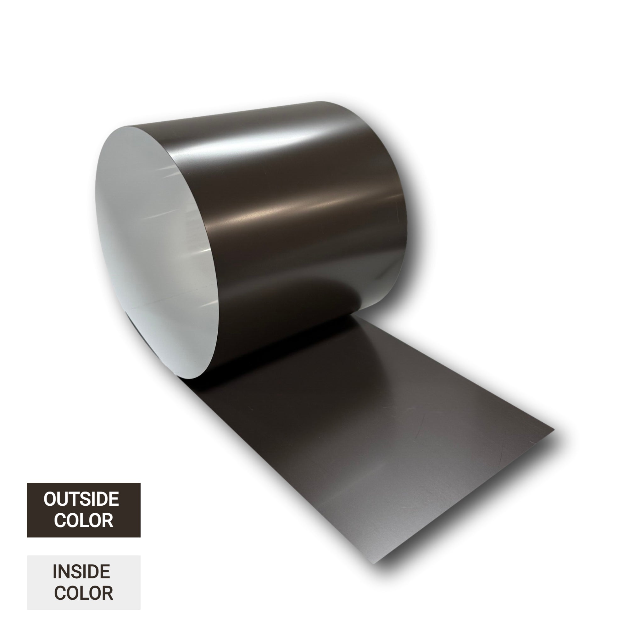 A roll of 0.032" Aluminum that is Bronze on one side and White on the other.