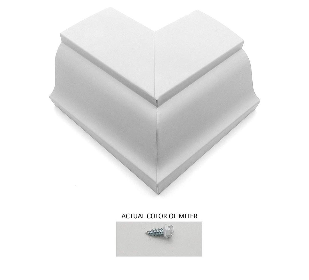 A Gutter Box Miter that is used in gutter applications to install on the corner of a roof. The Box Miter is a 90° to fit around oof corners perfectly. The Box Miter is made of Aluminum and is painted White.