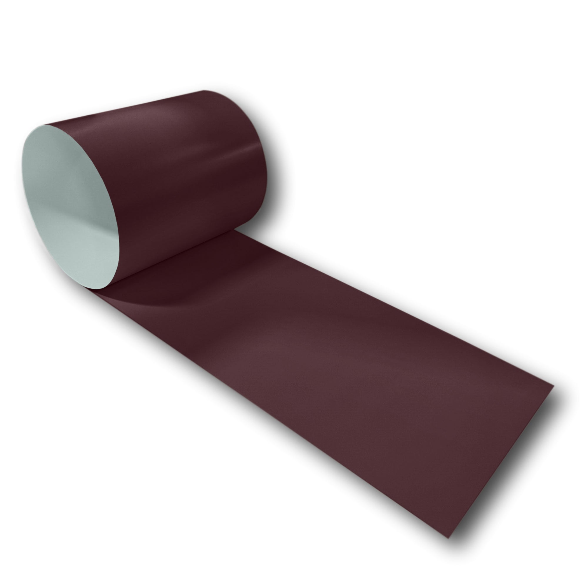 A roll of 24 Gauge Painted Steel Flashing that is Burgundy in color.