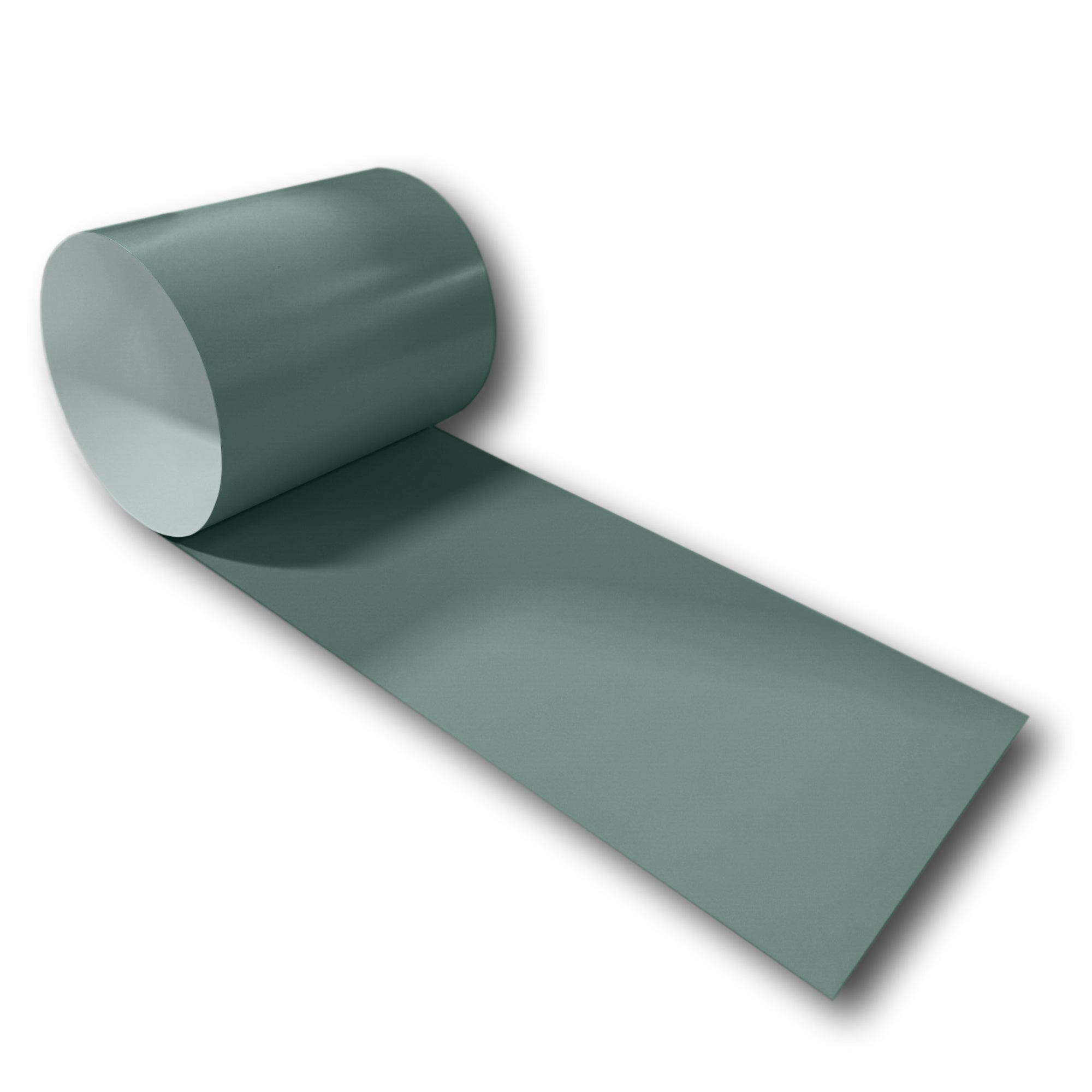 A roll of 24 Gauge Painted Steel Flashing that is Hemlock Green in color.