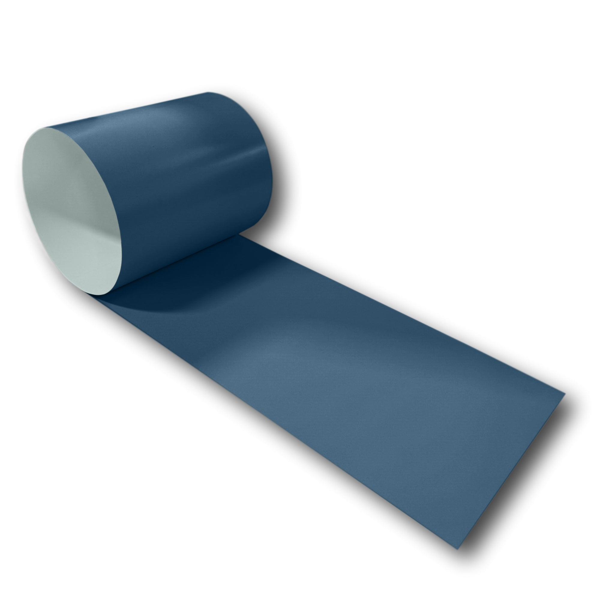 A roll of 24 Gauge Painted Steel Flashing that is Royal Blue in color.