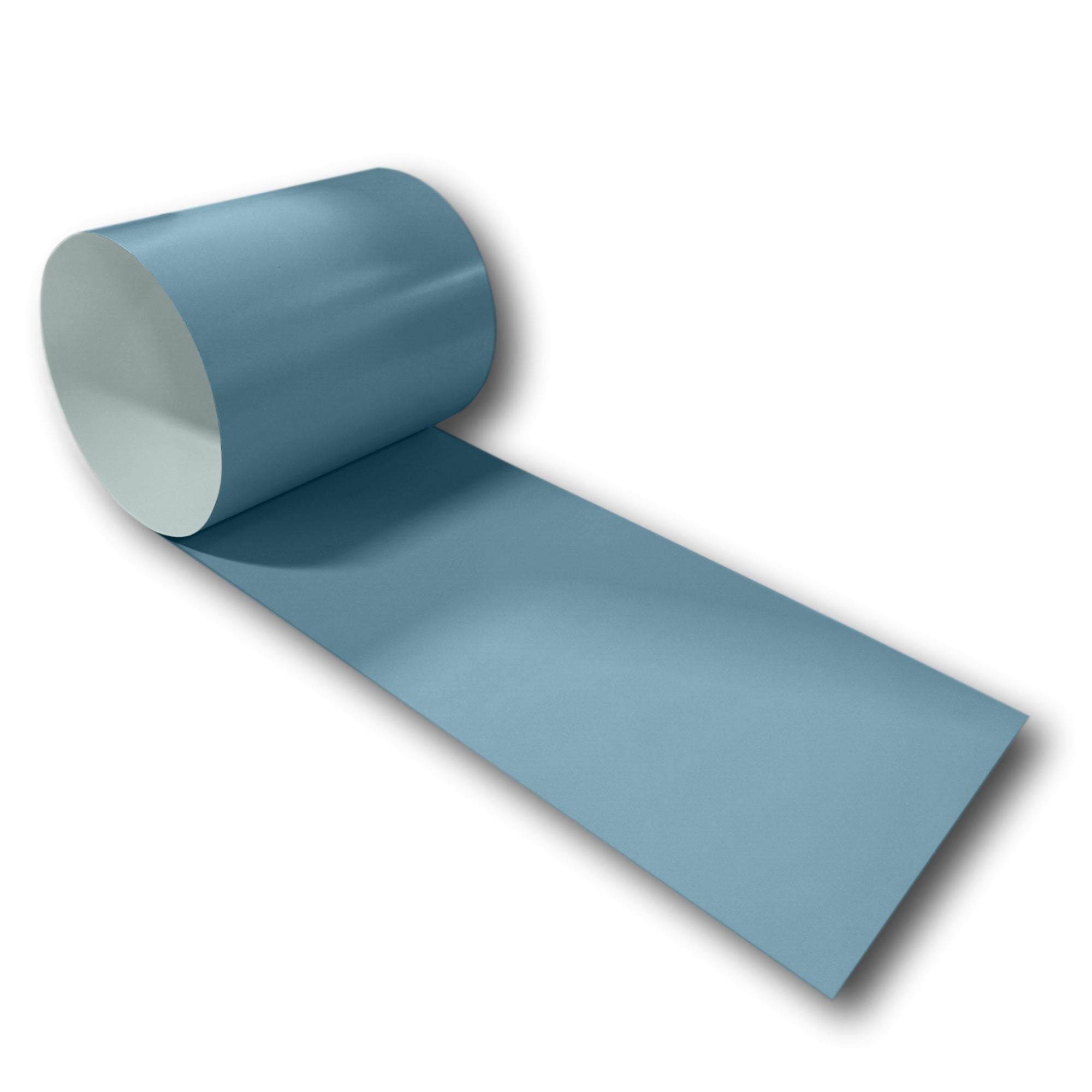 A roll of 24 Gauge Painted Steel Flashing that is Slate Blue in color.
