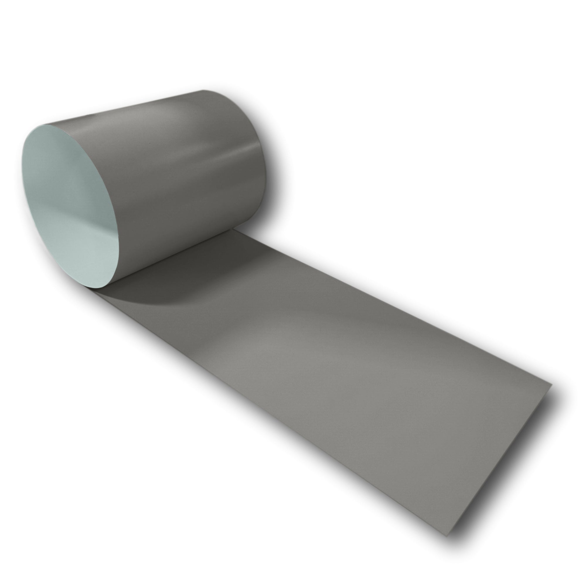 A roll of 24 Gauge Painted Steel Flashing that is Slate Gray in color.