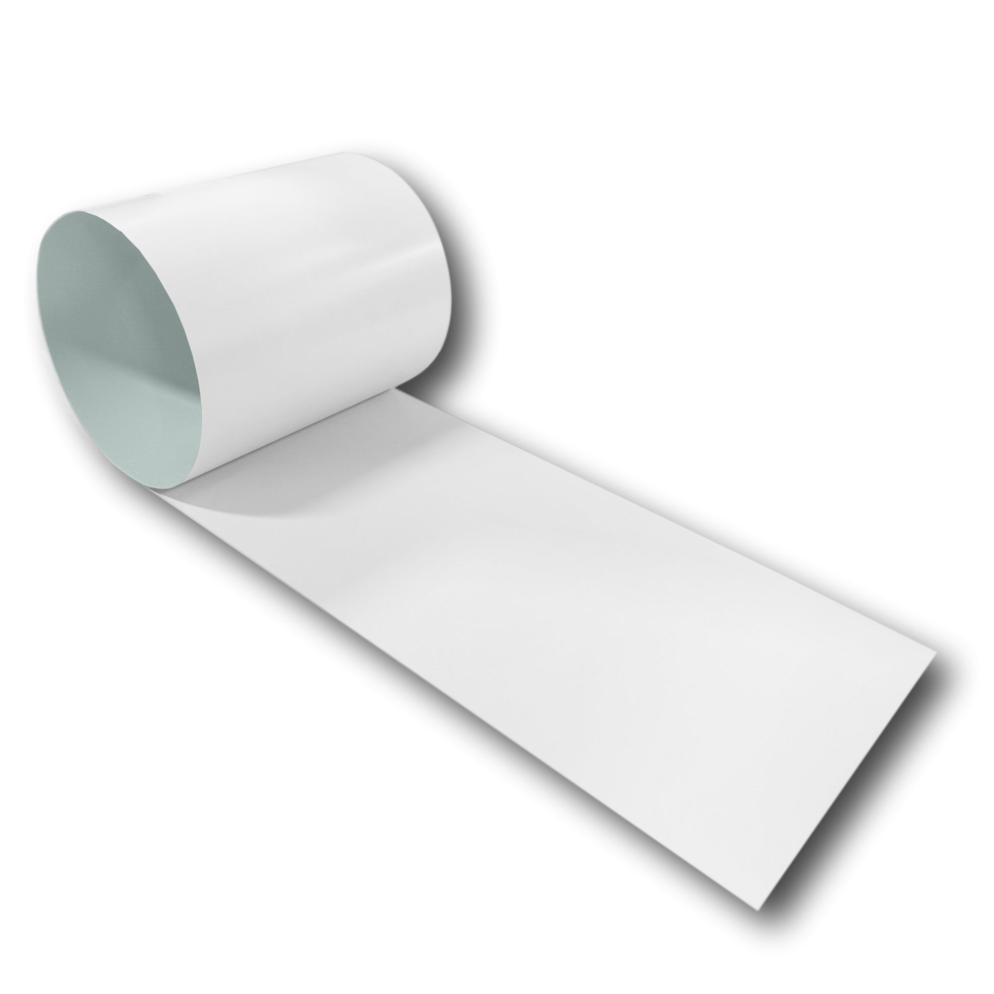 A roll of 24 Gauge Painted Steel Flashing that is Stone White in color.