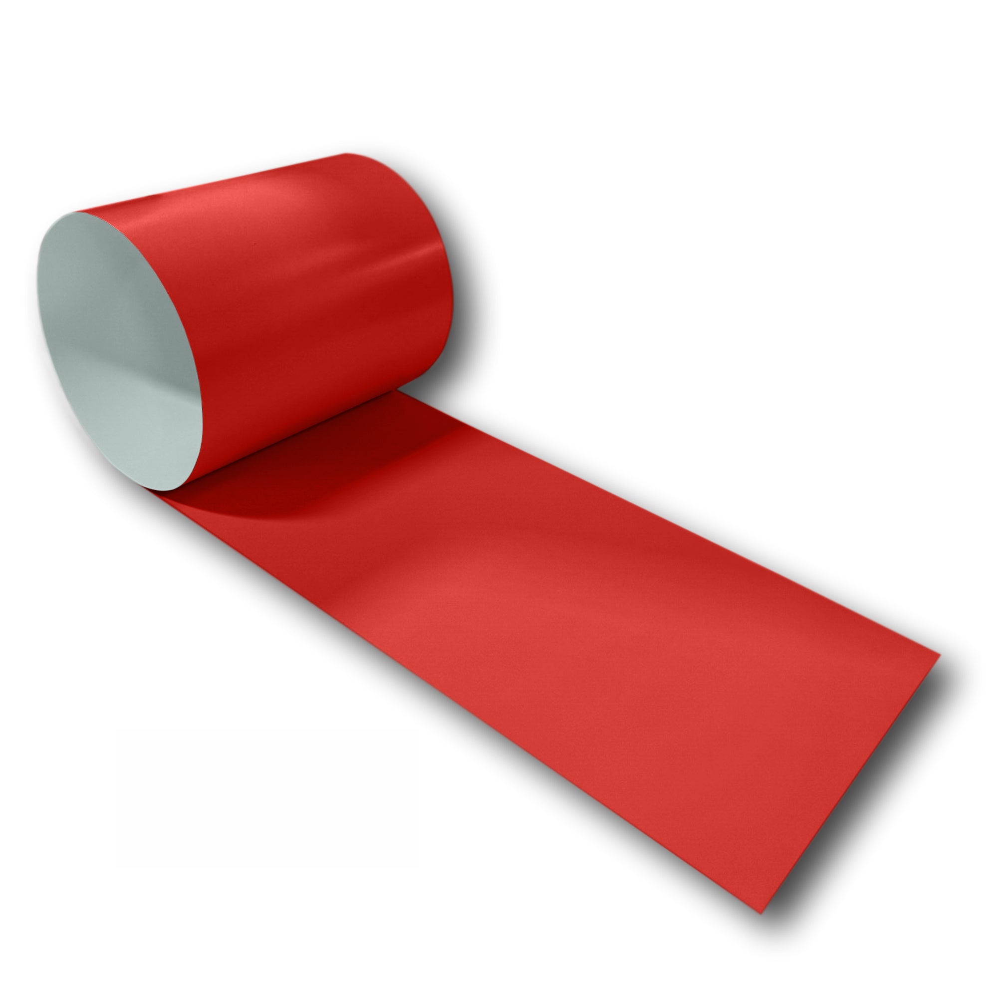 A roll of 26 Gauge Painted Steel that is Bright Red in color.