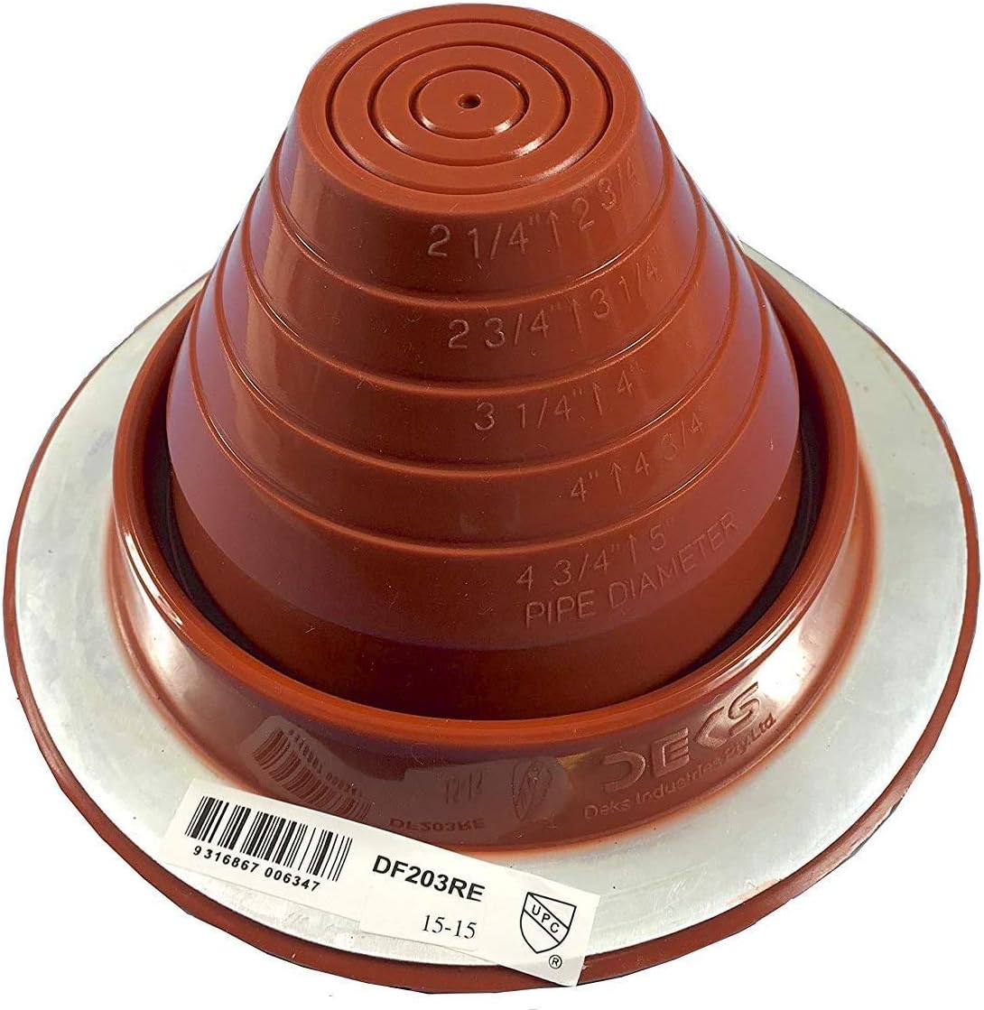 A number 3 size Red Round Metal Roofing Pipe Boot. The boot is made of EPDM and is meant for high temperature applications. The boot also features sizes on the side for reference when cutting.