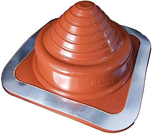 A number 3 size Red Square Metal Roofing Pipe Boot. The boot is made of EPDM and is meant for high temperature applications. The boot features dimensions on the side for reference when cutting.