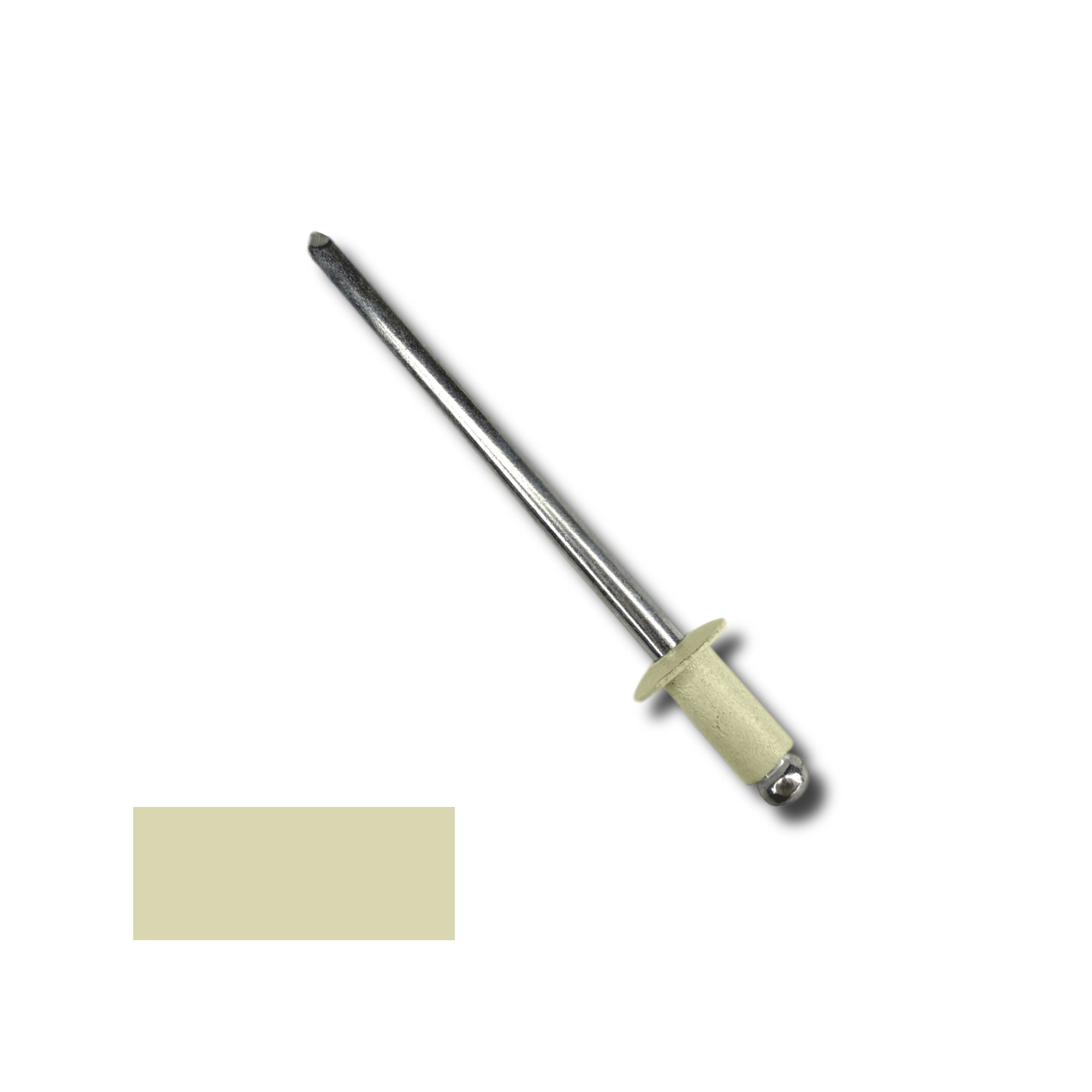 A number 42 Aluminum Pop Rivet with a 1/4 inch grip. There is a color swatch in the bottom left corner. The rivet is Cream in color.