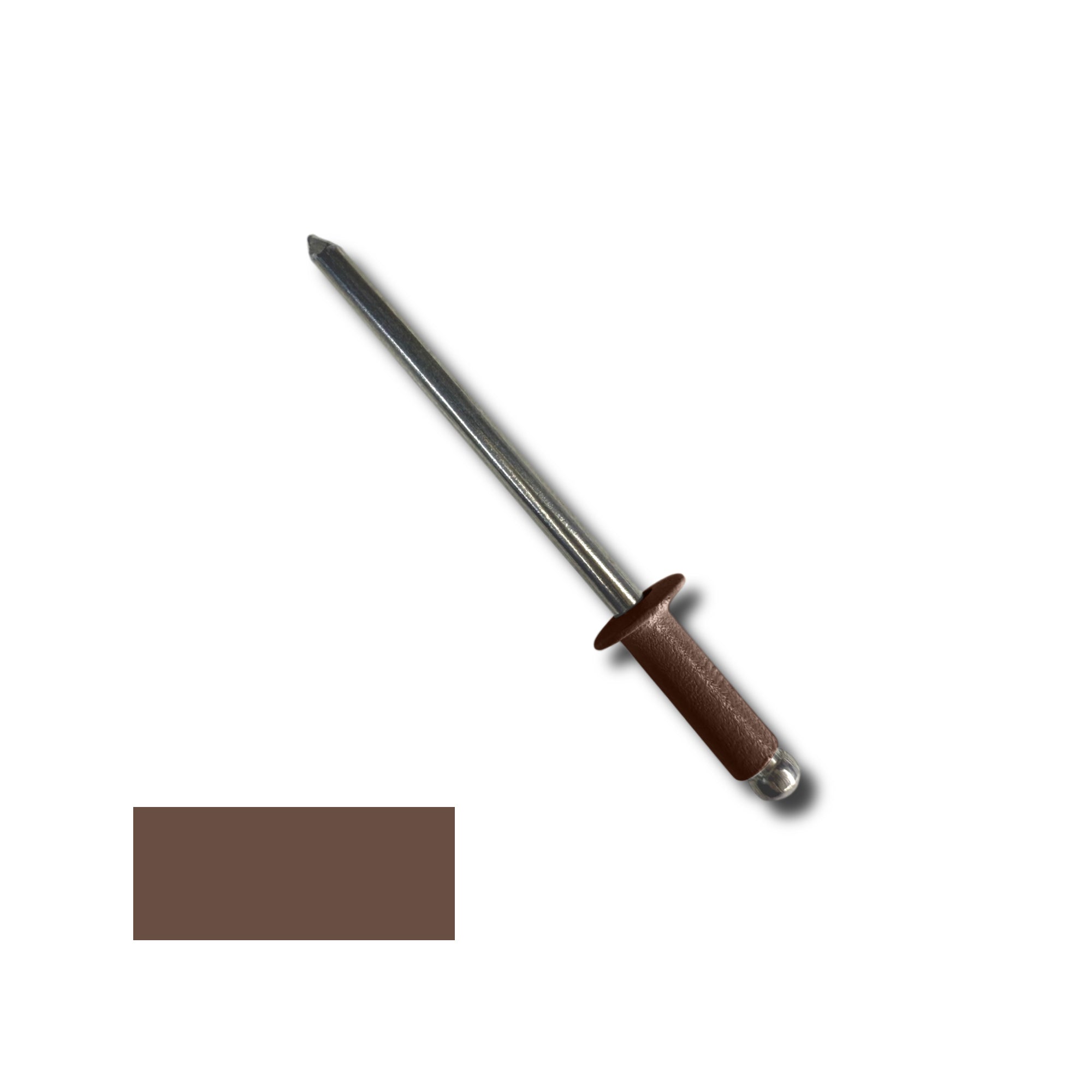 A number 44 Aluminum Pop Rivet with a 3/8 inch grip. There is a color swatch in the bottom left corner. The rivet is Brown in color.