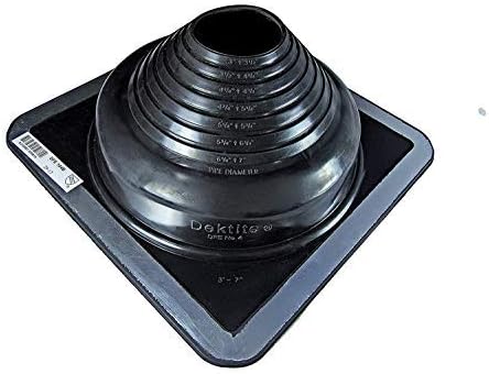 A number 4 size Black Square Pipe Flashing Boot. The boot is made of Silicone, and the measurements are featured on the side of the boot for reference when cutting.