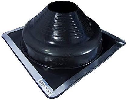 A number 7 size Black Square Pipe Flashing Boot. The boot is made of Silicone, and the measurements are featured on the side of the boot for reference when cutting.