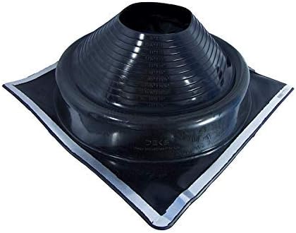 A number 9 size Black Square Pipe Flashing Boot. The boot is made of Silicone, and the measurements are featured on the side of the boot for reference when cutting.