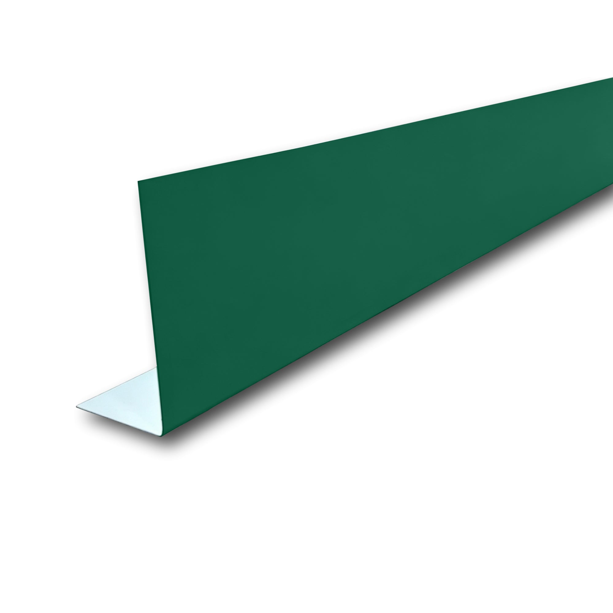 A piece of Aluminum Fascia Covering in the color Grecian Green on a white background.