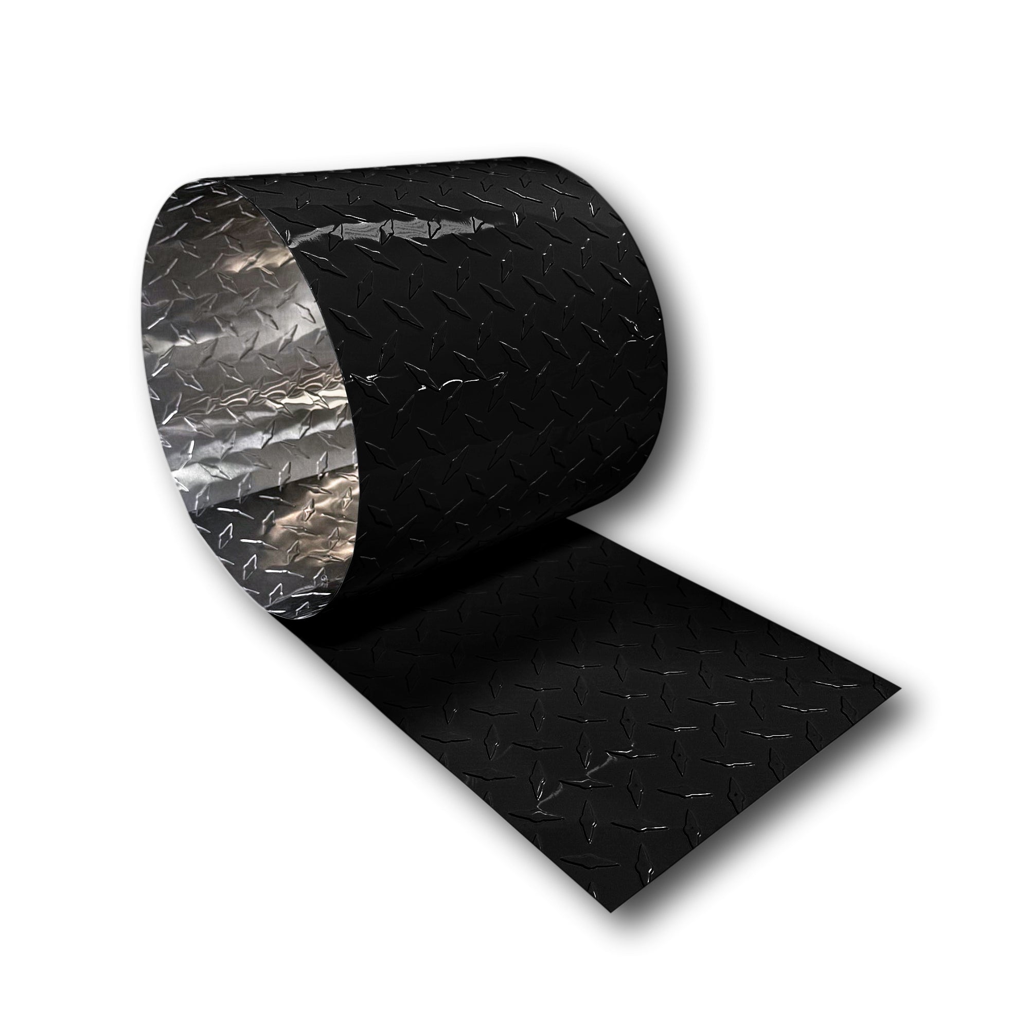 A roll of Aluminum Diamond Plate that is Black in color.