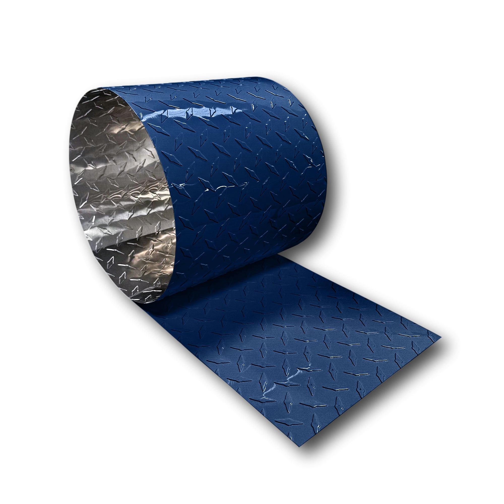 A roll of Aluminum Diamond Plate that is Indigo Blue in color.