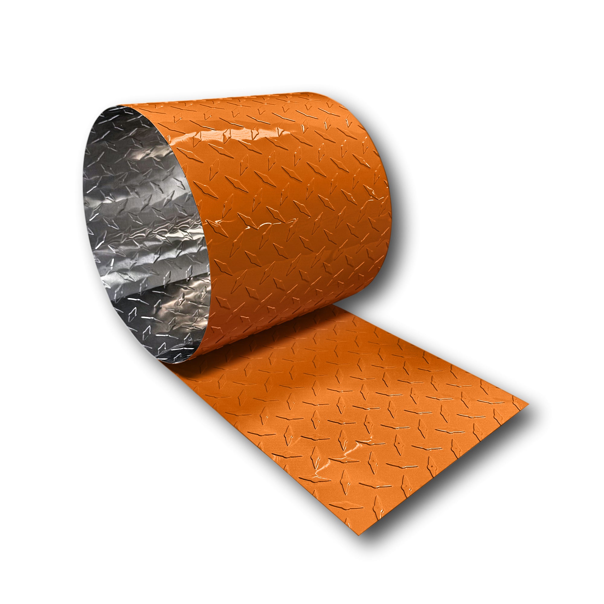 A roll of Aluminum Diamond Plate that is Orange in color.