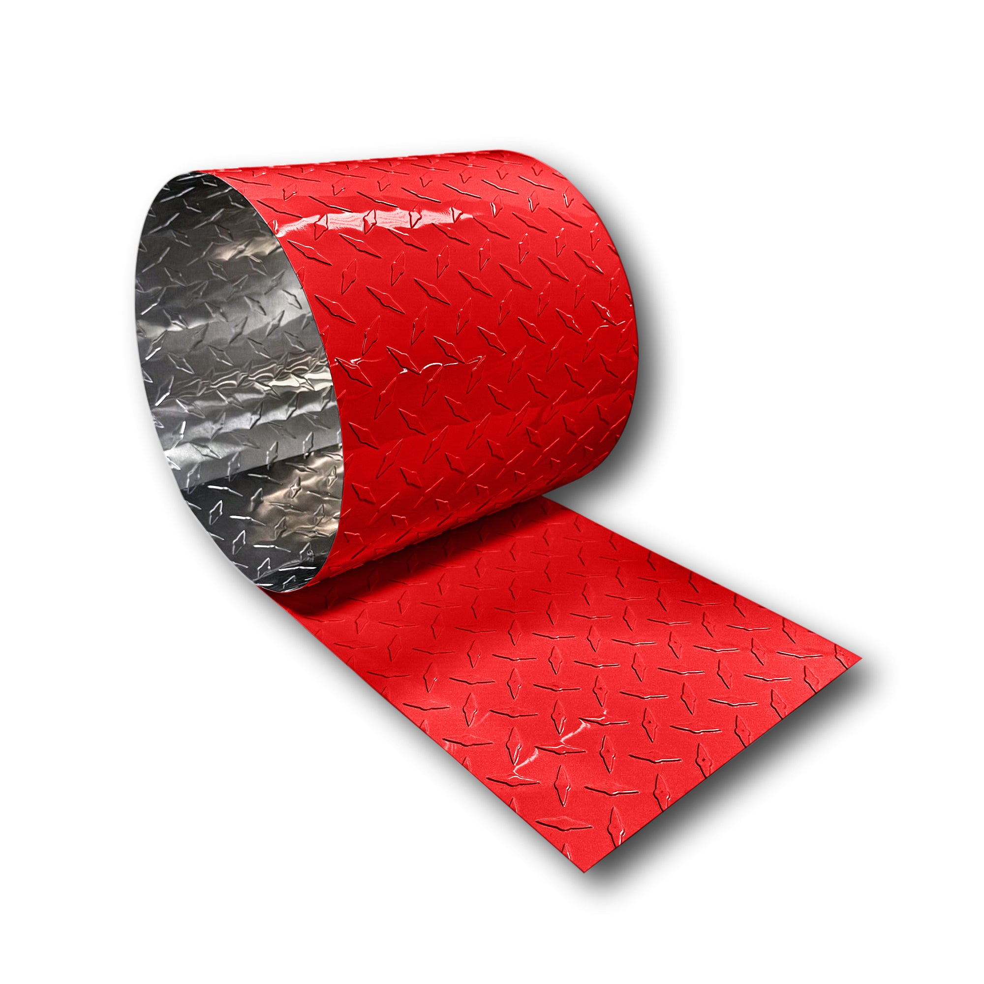 A roll of Aluminum Diamond Plate that is Red in color.