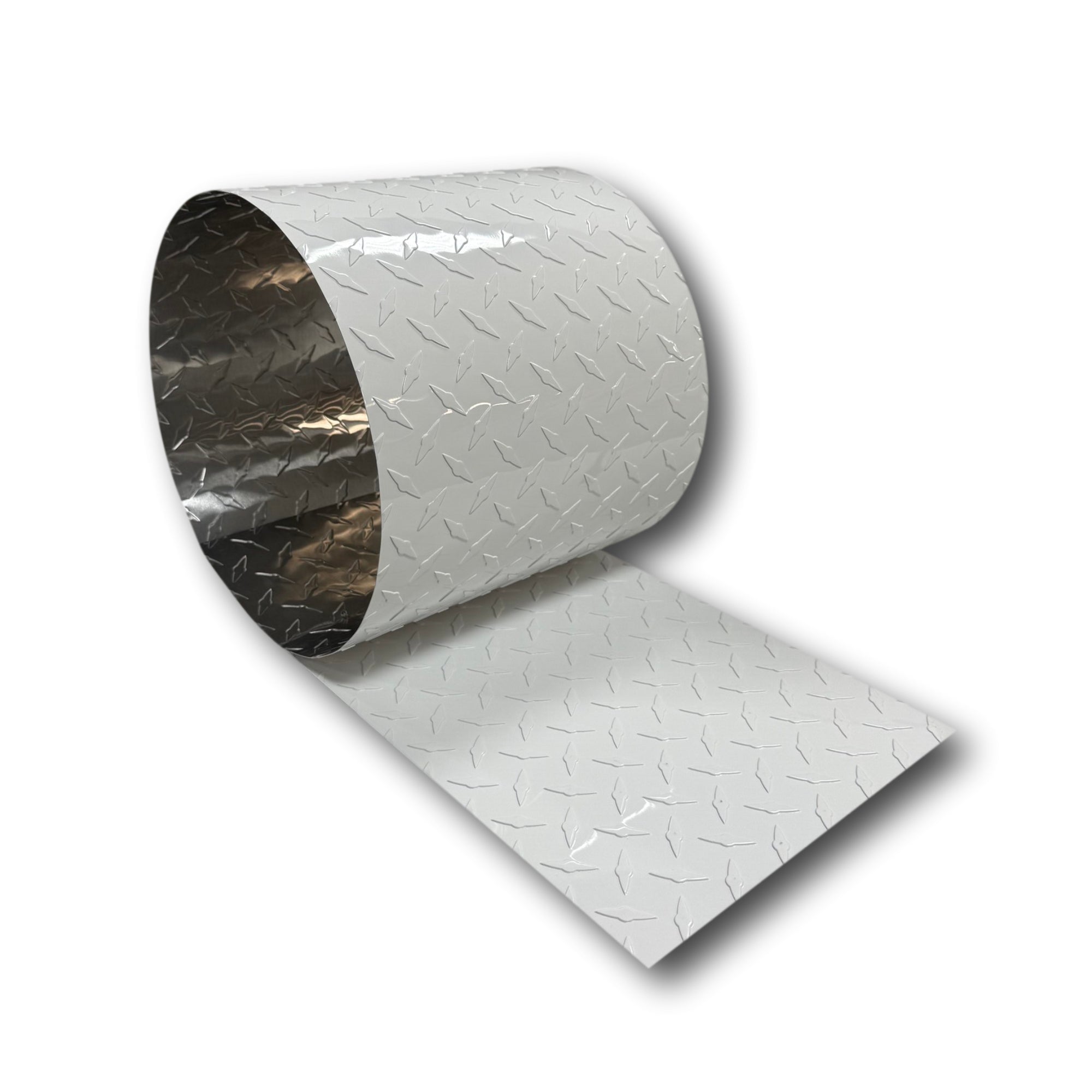A roll of Aluminum Diamond Plate that is White in color.