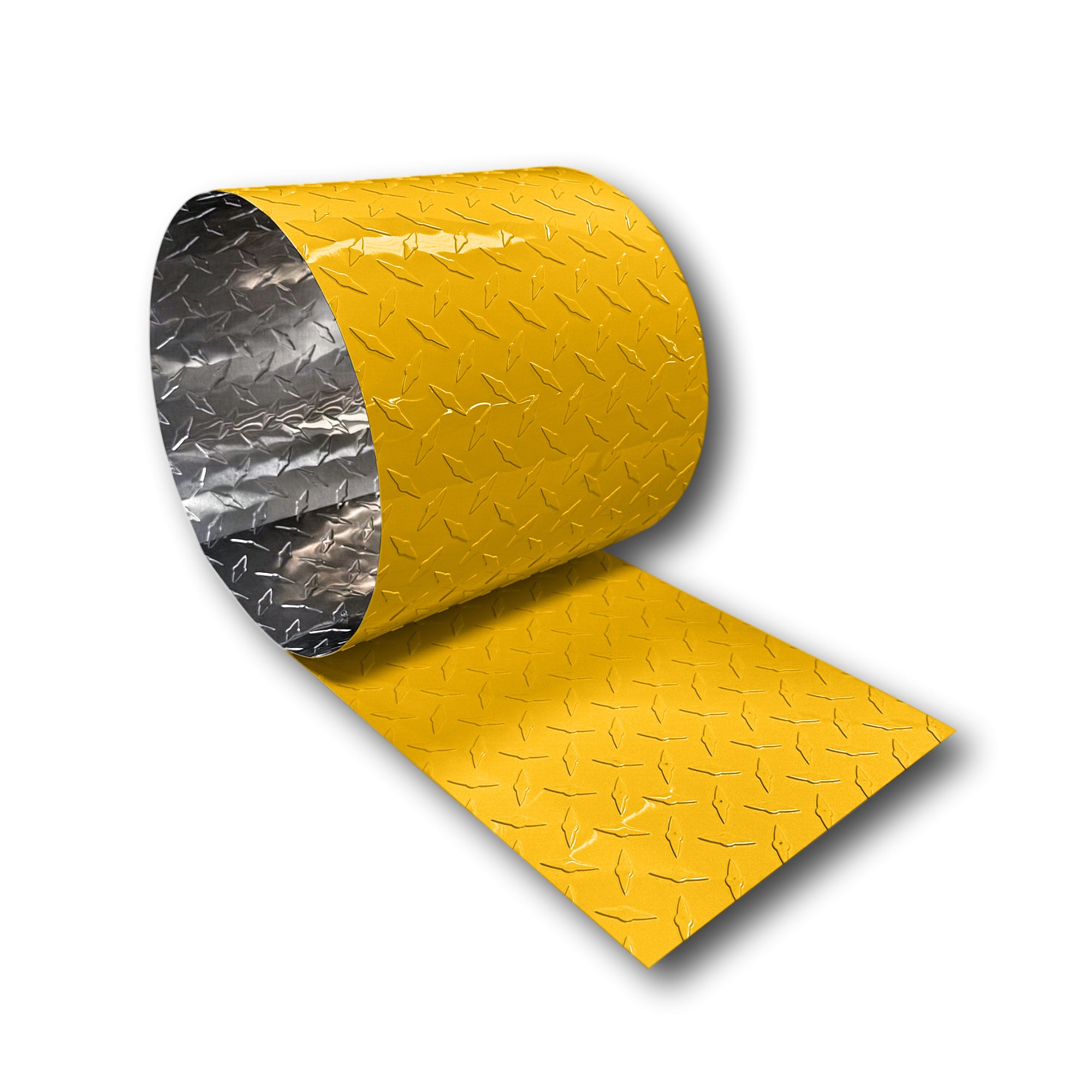A roll of Aluminum Diamond Plate that is Yellow in color.