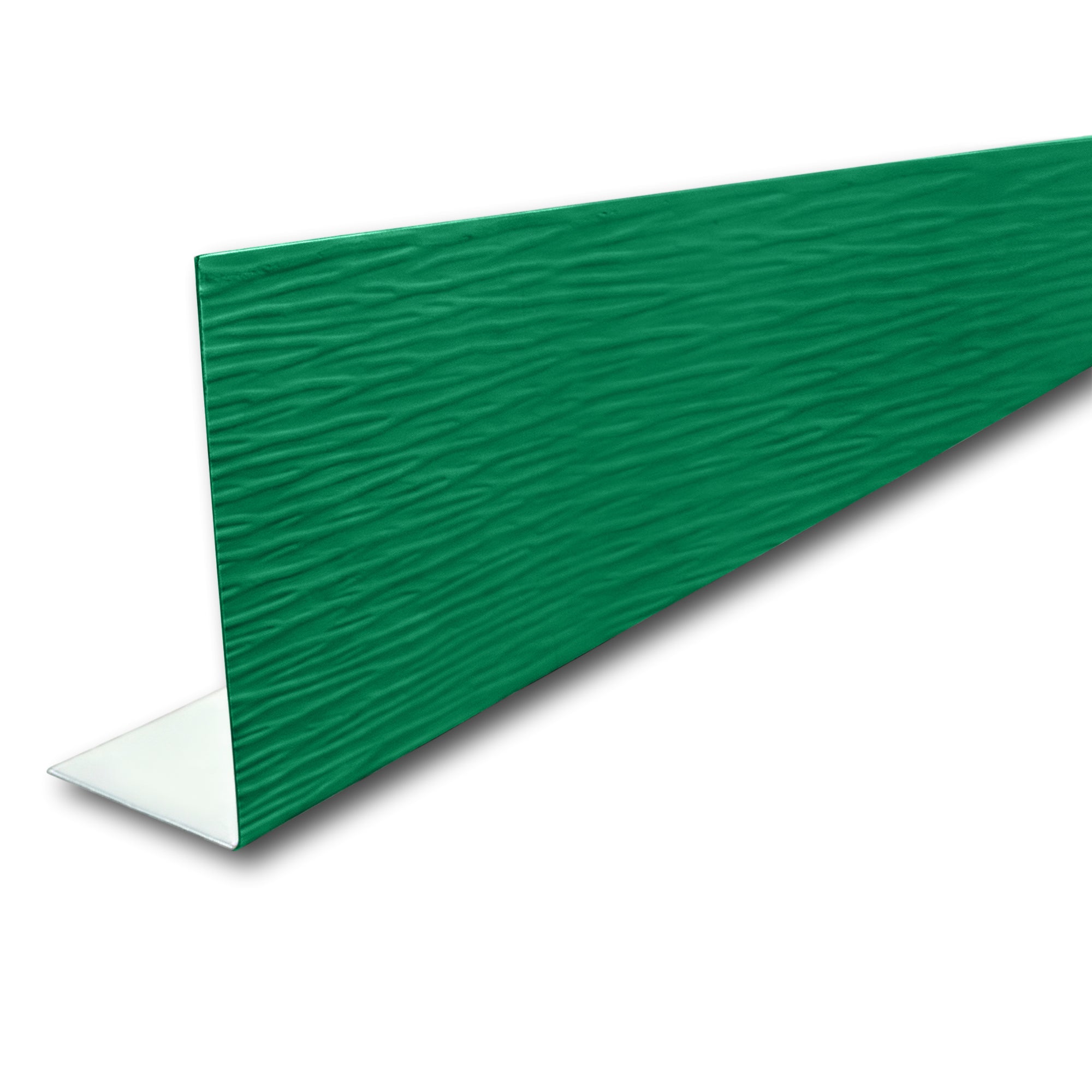 A piece of Aluminum Fascia Covering with a Woodgrain Finish in the color Grecian Green on a white background.