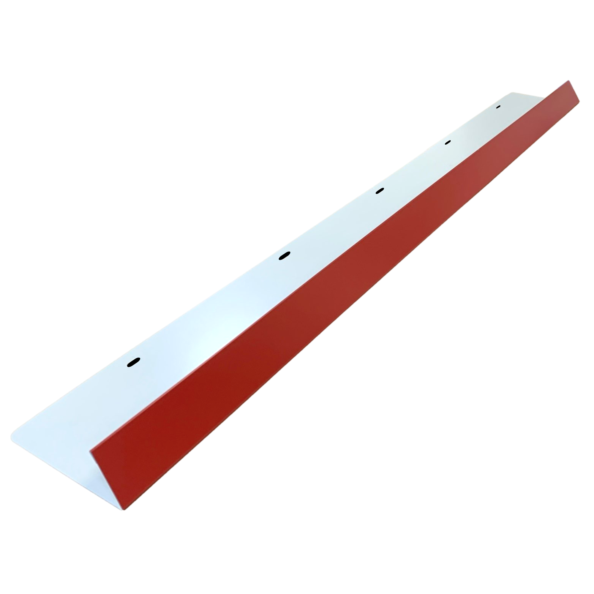 A shingle roof rain diverter that is meant to install over door ways and windows to divert rain water. The rain diverter is made of 26 gauge painted steel and is Bright Red in color.