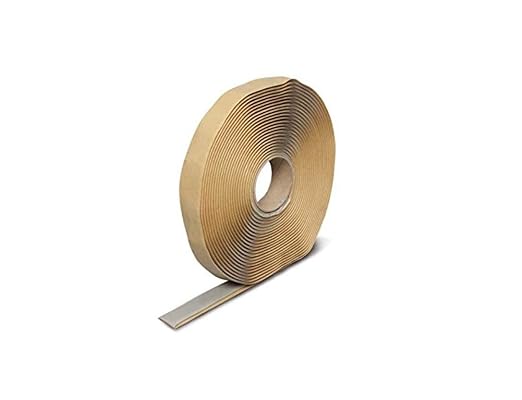 A roll of 1 inch wide Butyl Putty Sealing tape. The roll features a backing that should be removed before applying to metal panels.