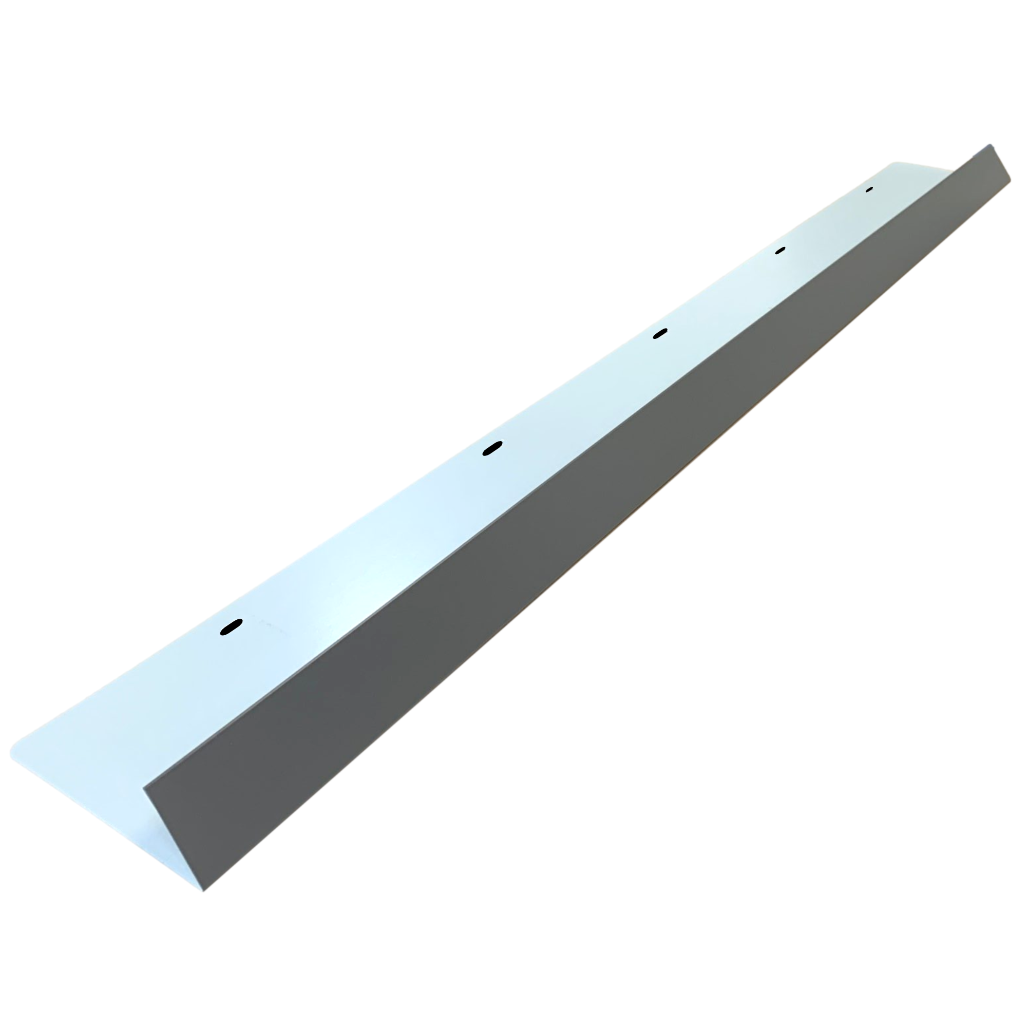 A shingle roof rain diverter that is meant to install over door ways and windows to divert rain water. The rain diverter is made of 26 gauge painted steel and is Charcoal Gray in color.
