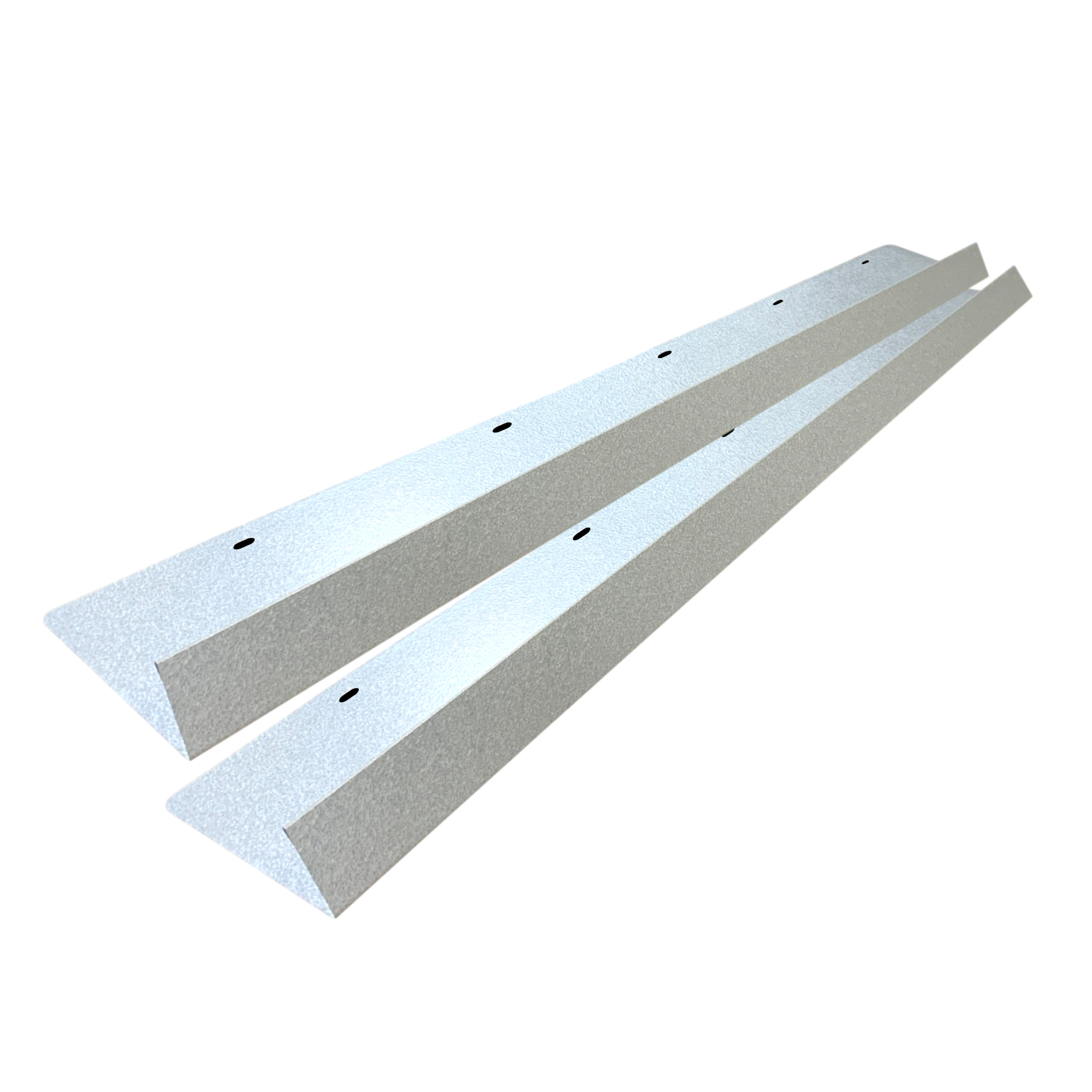 A two-pack of shingle roof rain diverters that are meant to install over door ways and windows to divert rain water. The rain diverters are made of 26 gauge Galvalume Steel.