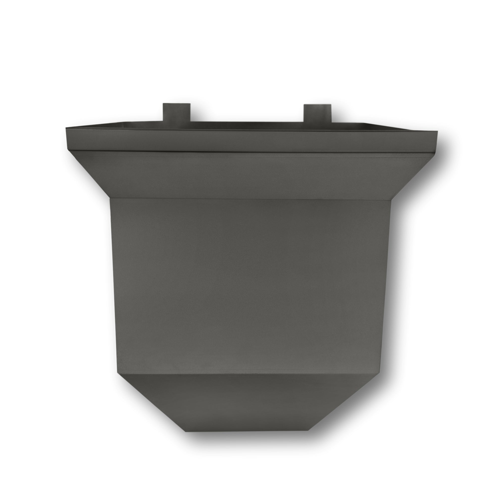 A painted aluminum Downspout Collection Box that is Dark Bronze in color.
