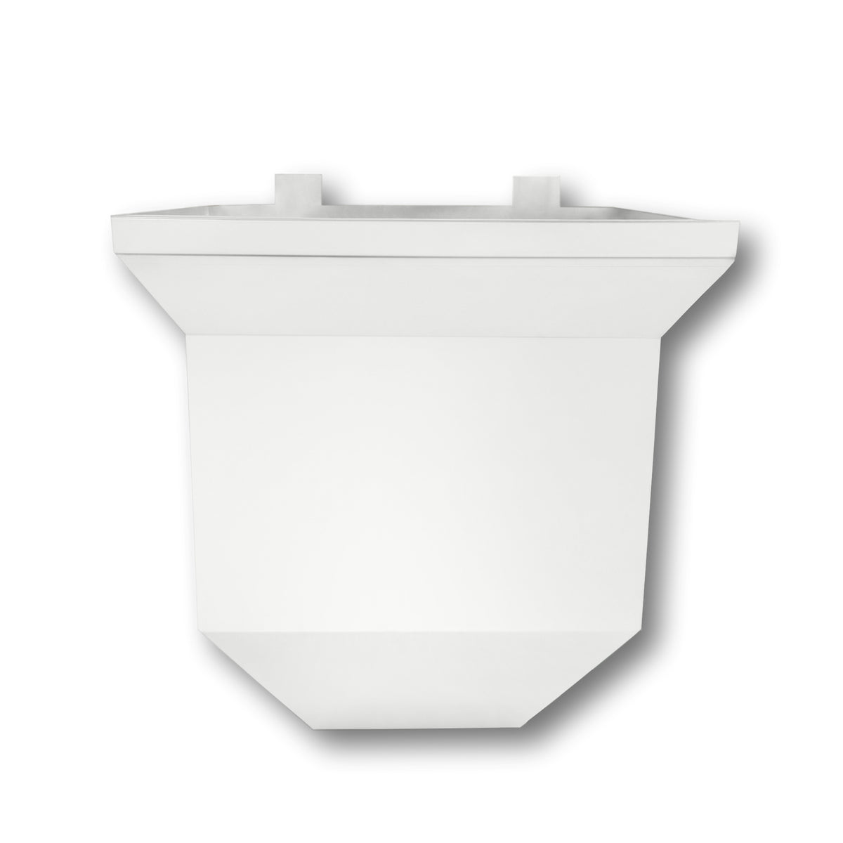 A painted aluminum Downspout Collection Box that is White in color.