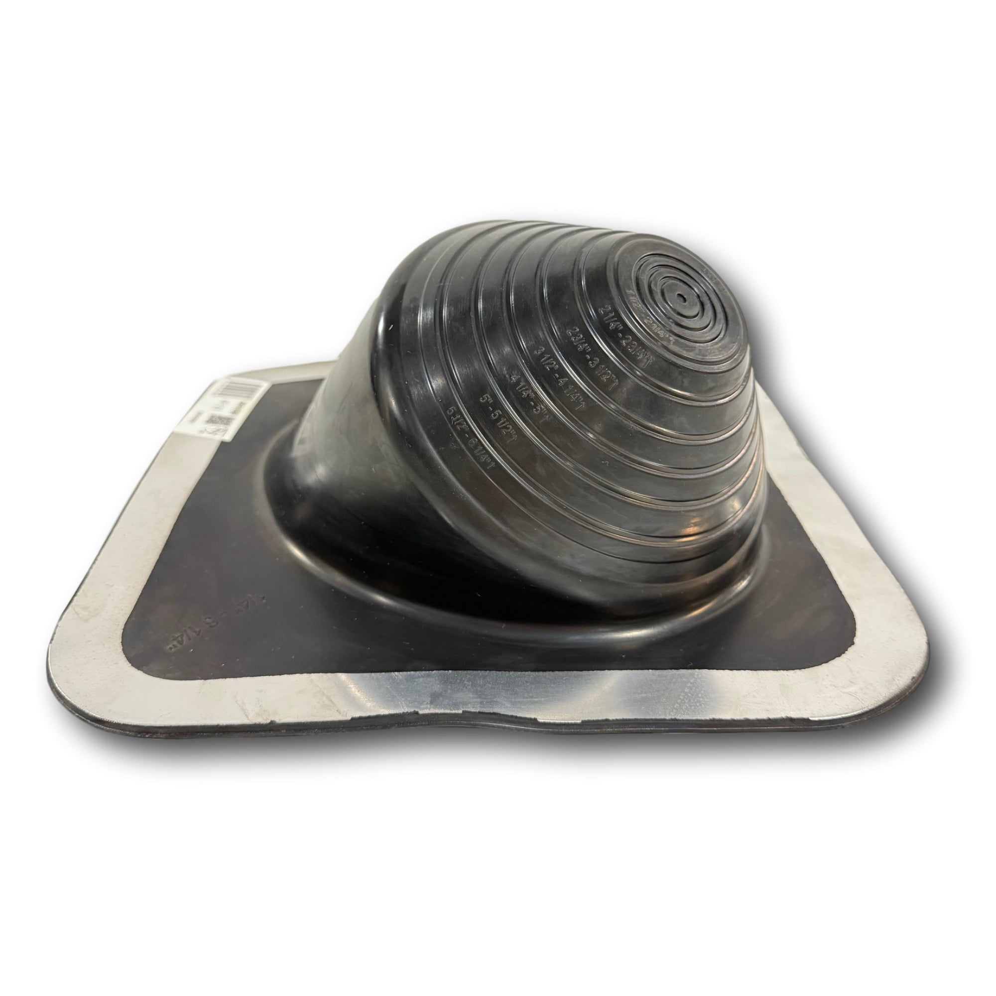 A Dektite Pipe Boot made for flashing penetrations on a metal roof. This pipe boot is made for an extreme pitch roof, and is Black in color.