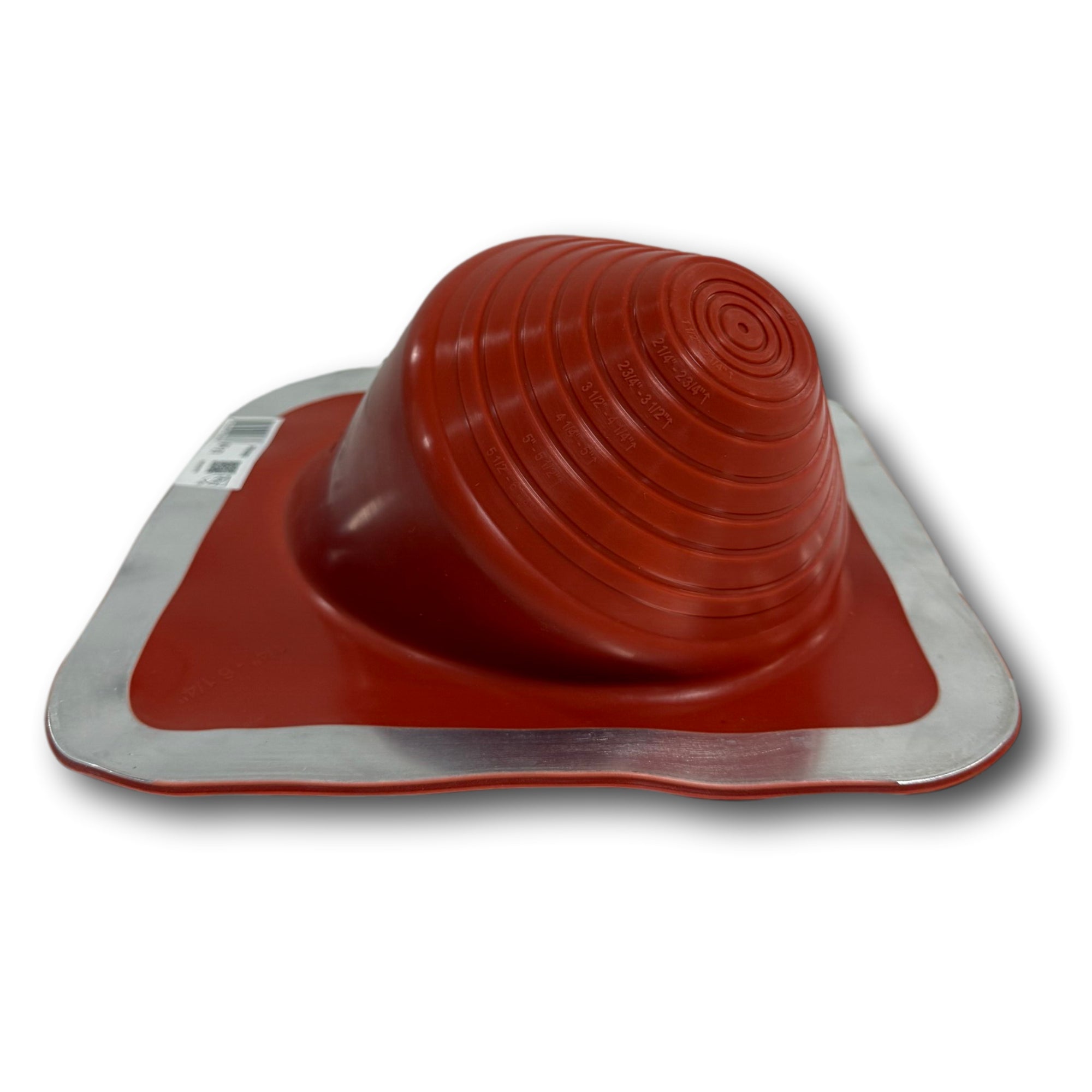 A Dektite Pipe Boot made for flashing penetrations on a metal roof. This pipe boot is made for an extreme pitch roof, and is Red in color.