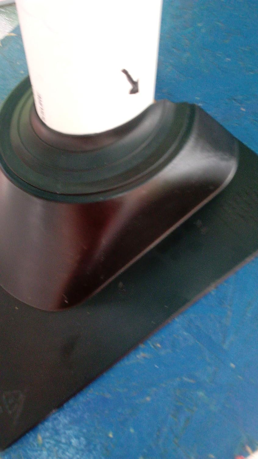 A close up of the Garrdal 2-Piece Pipe Flashing Boot after one piece has been installed on an existing pipe.