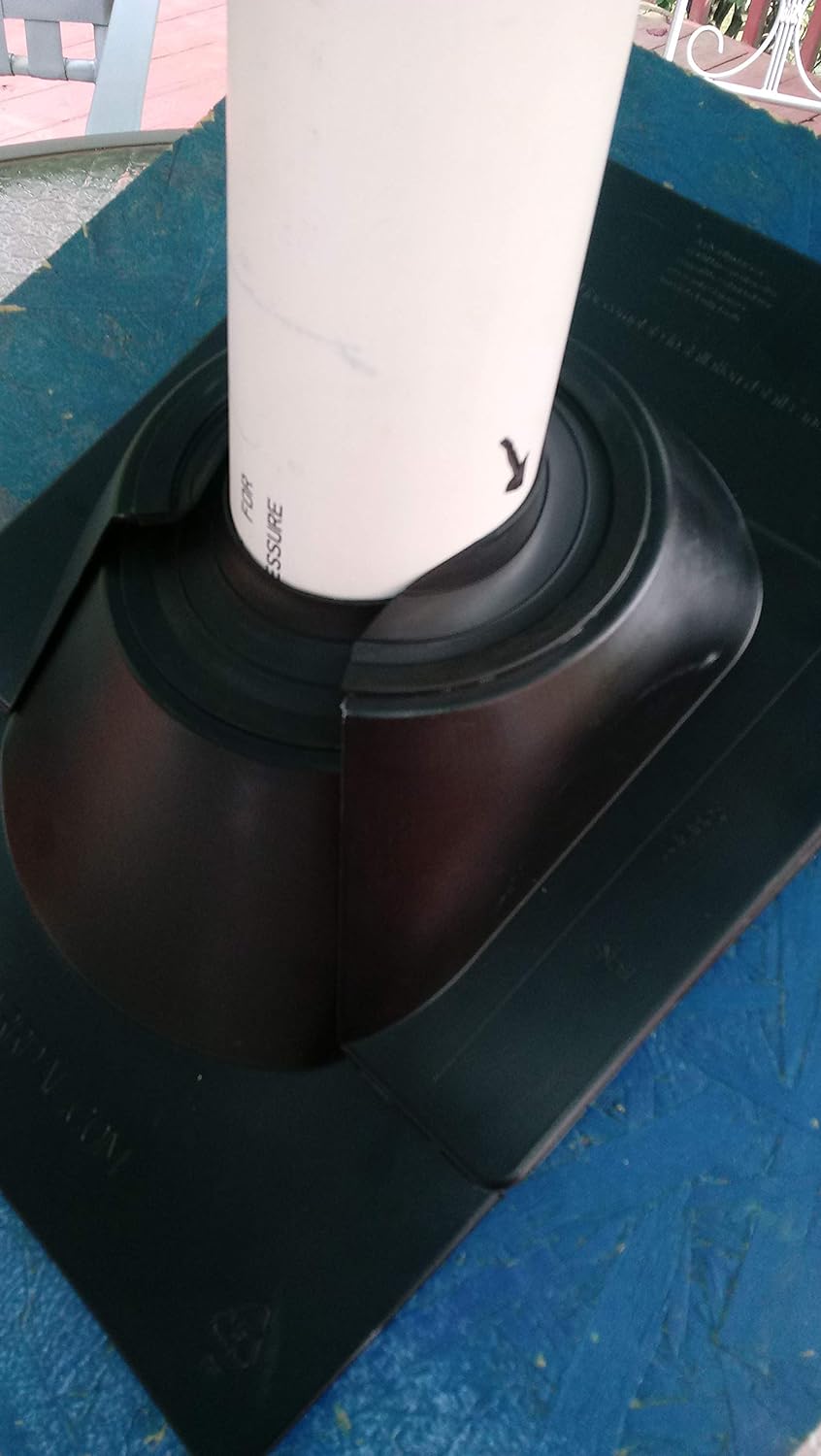 A close up of the Garrdal 2-Piece Pipe Flashing Boot that shows the second piece installed over an existing pipe.