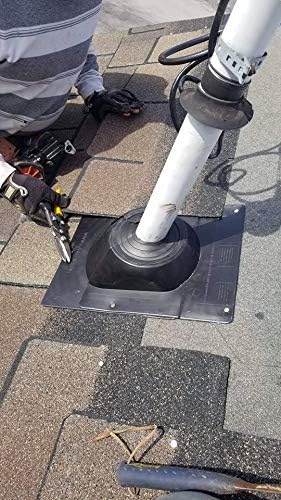 The Garrdal 2-Piece Pipe Flashing Boot after the second piece has been installed over an existing pipe on a shingle roof.