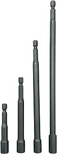A multi-size image featuring all four different sizes of hex bit drivers included; 2 inch, 4 inch, 6 inch, and 8 inch.