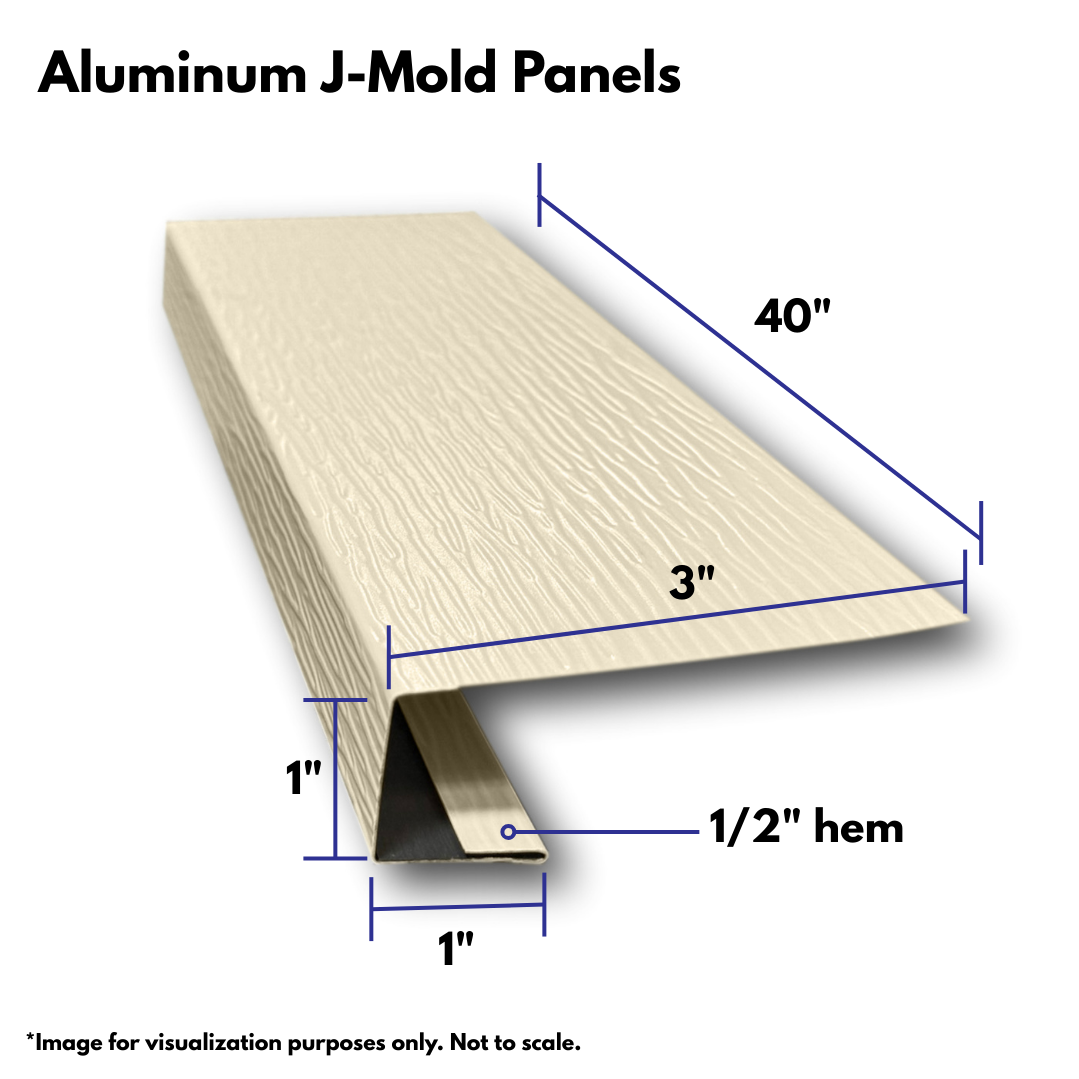 An infographic showing the dimensions of an Aluminum J-Mold Panels.