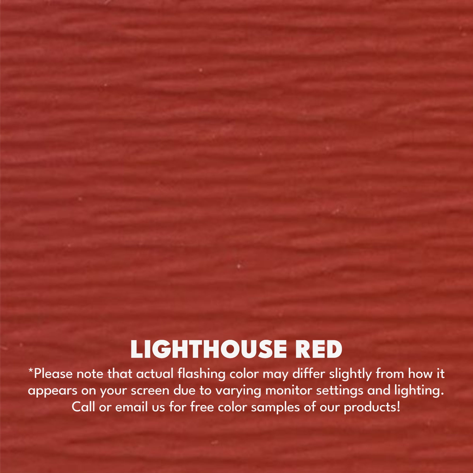 A texture photo of the Woodgrain Finish Aluminum Fascia that reads, "Lighthouse Red: Please note that actual flashing color may differ slightly from how it appears on your screen due to varying monitor settings and lighting. Call or email us for free color samples of our products!"