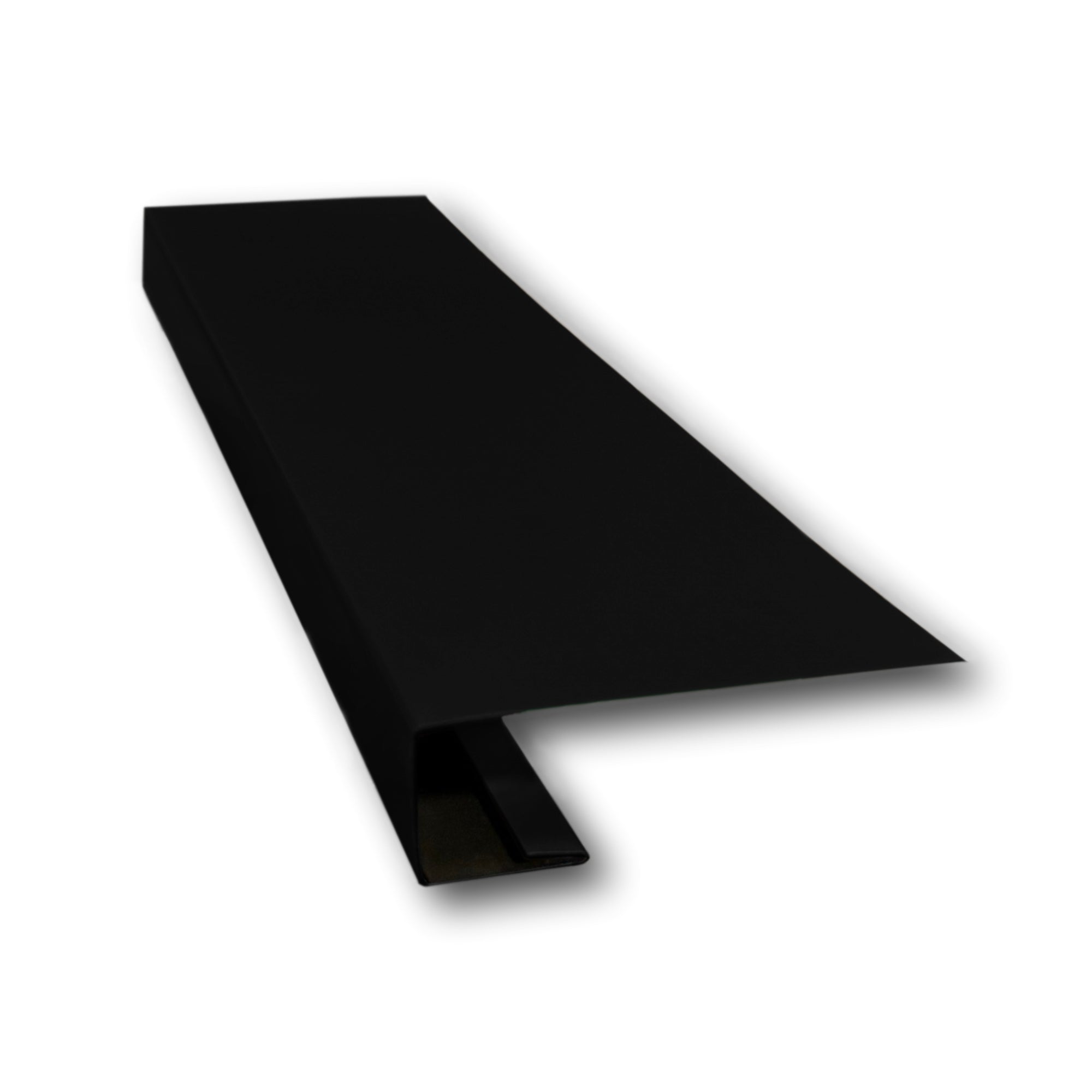 A piece of Painted Steel J-Mold on a white background. The J-Mold is Black in color.