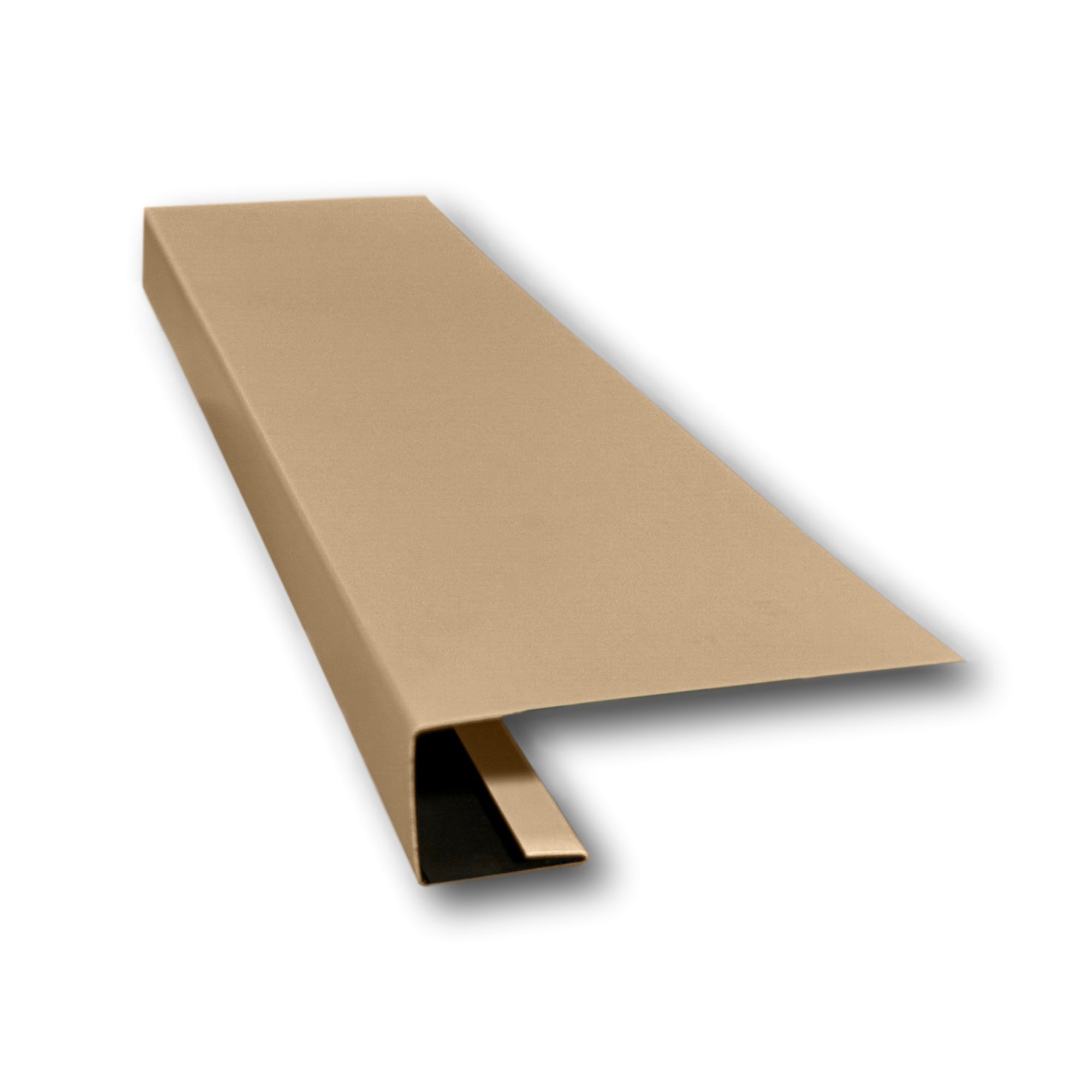 A piece of Painted Steel J-Mold on a white background. The J-Mold is Sahara Tan in color.