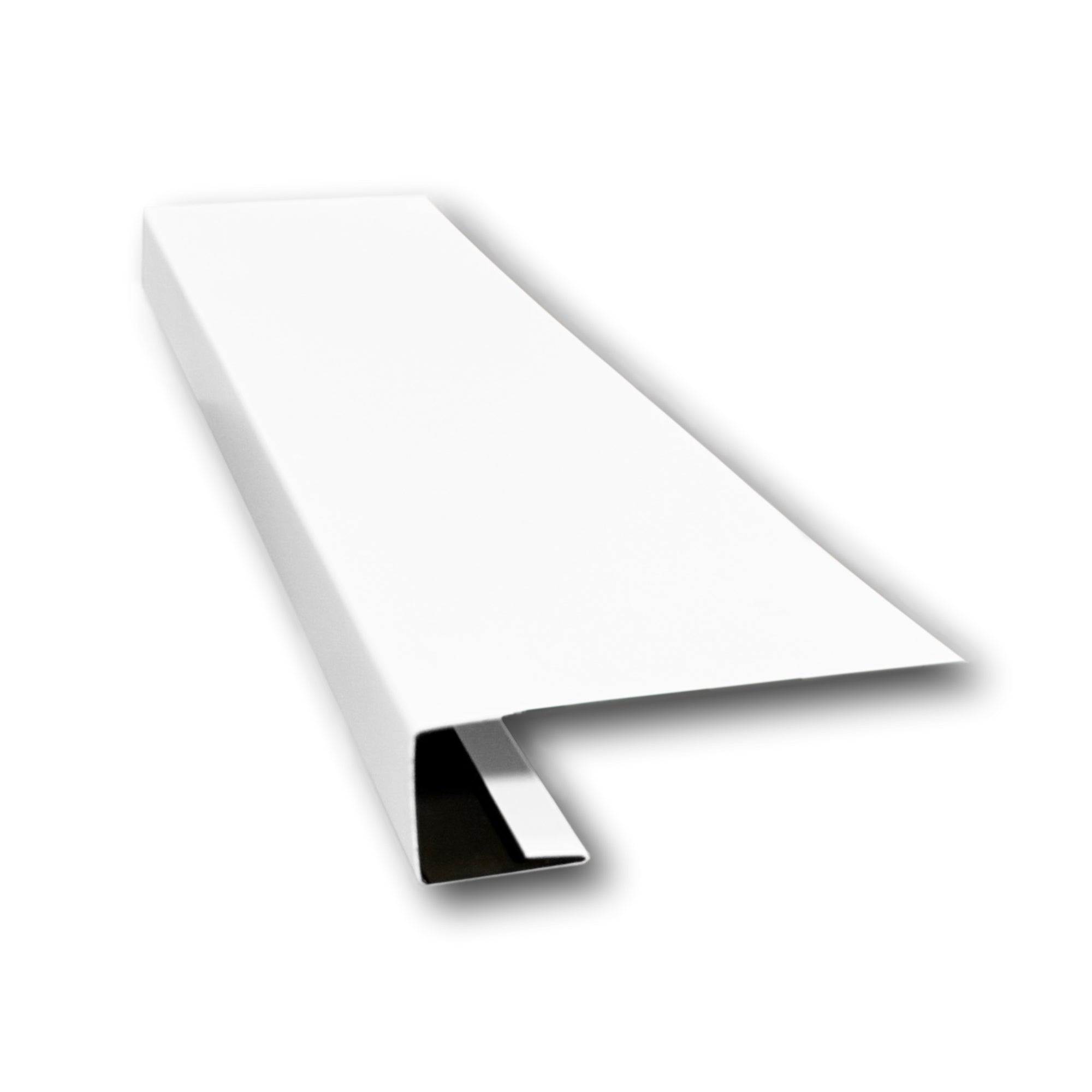 A piece of Painted Steel J-Mold on a white background. The J-Mold is White in color.