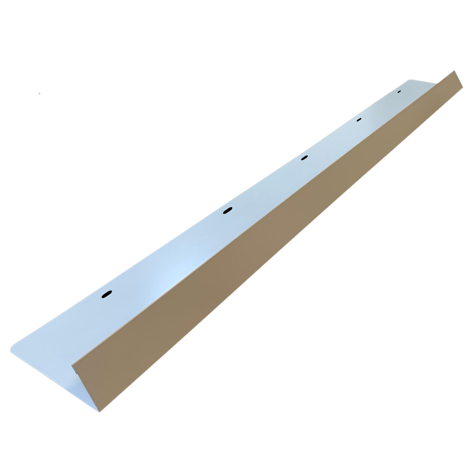 A shingle roof rain diverter that is meant to install over door ways and windows to divert rain water. The rain diverter is made of 26 gauge painted steel and is Sahara Tan in color.