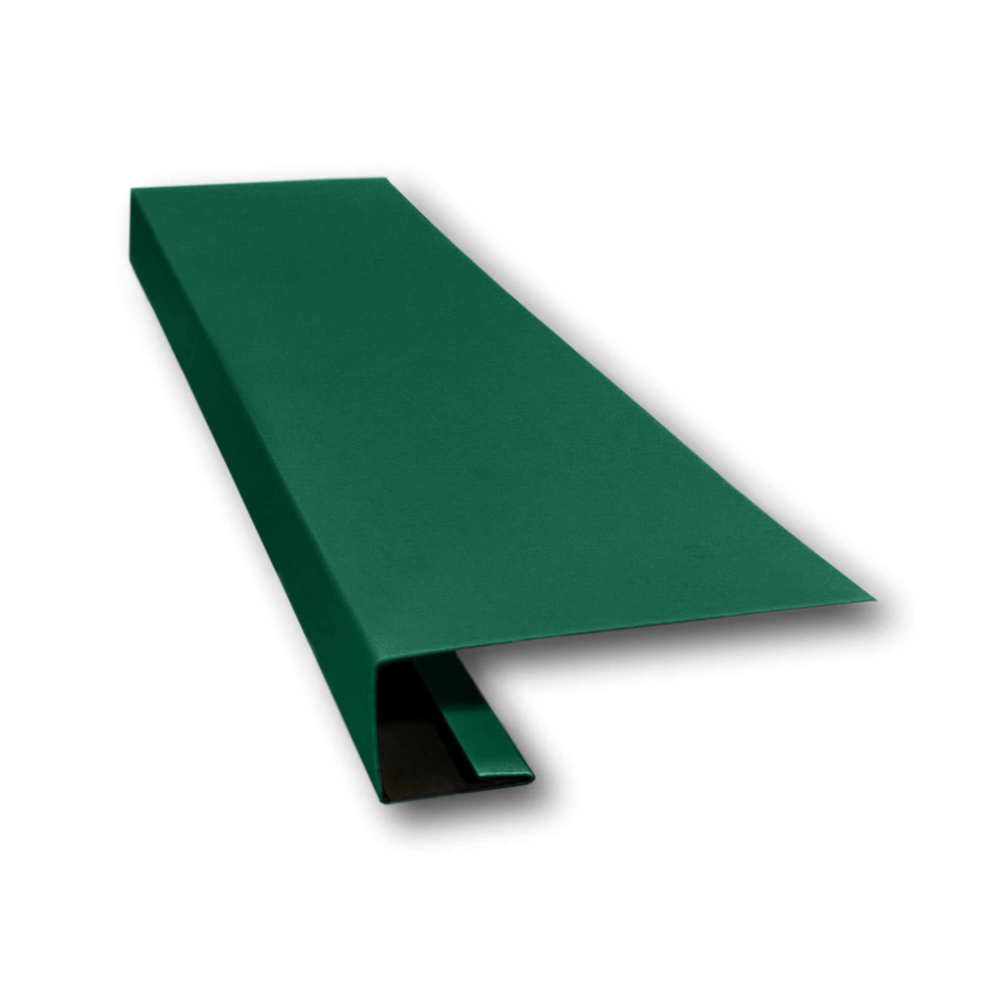 A piece of Aluminum J-Mold on a white background. The J-Mold has a Smooth Finish that is Grecian Green in color.