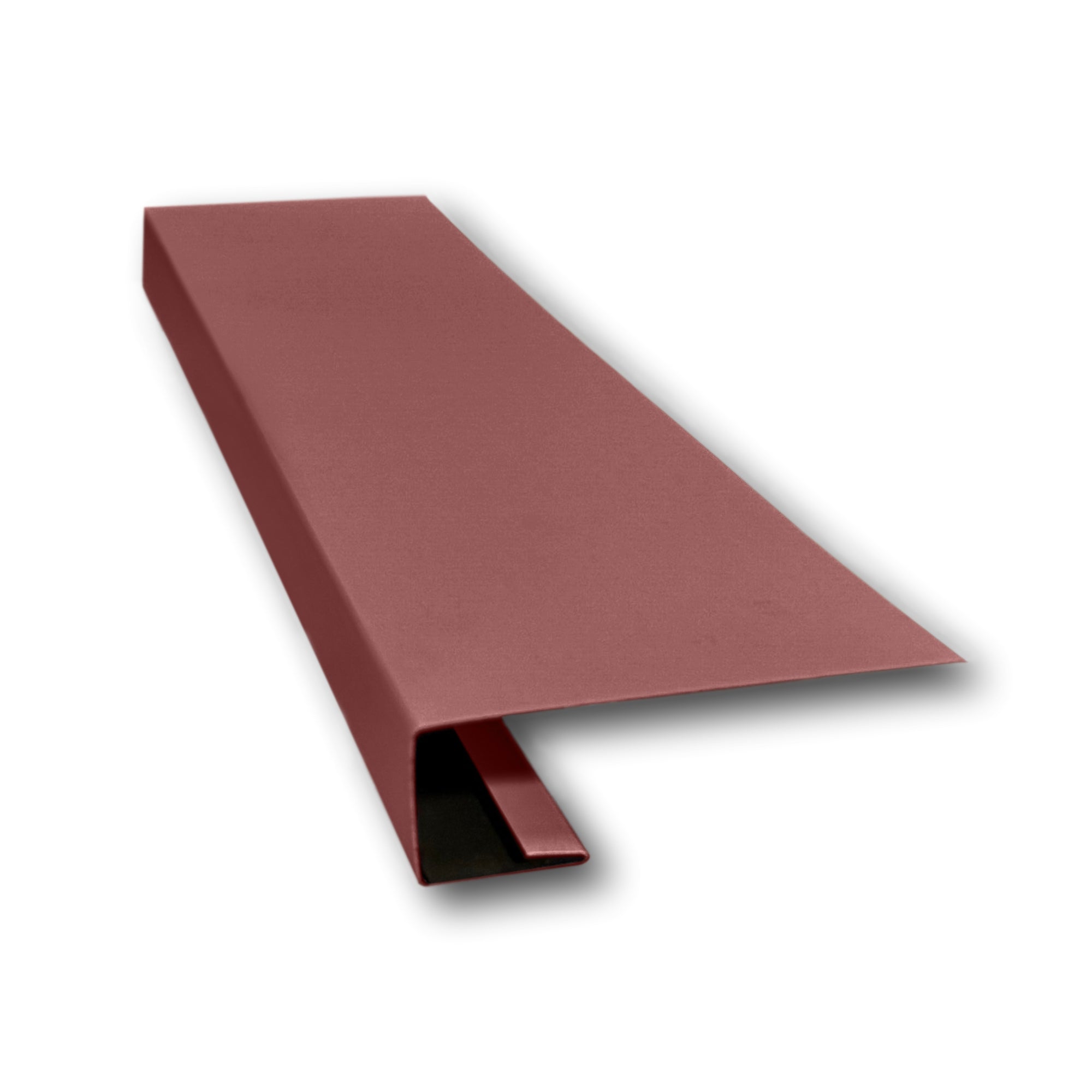 A piece of Aluminum J-Mold on a white background. The J-Mold has a Smooth Finish that is Rosewood in color.